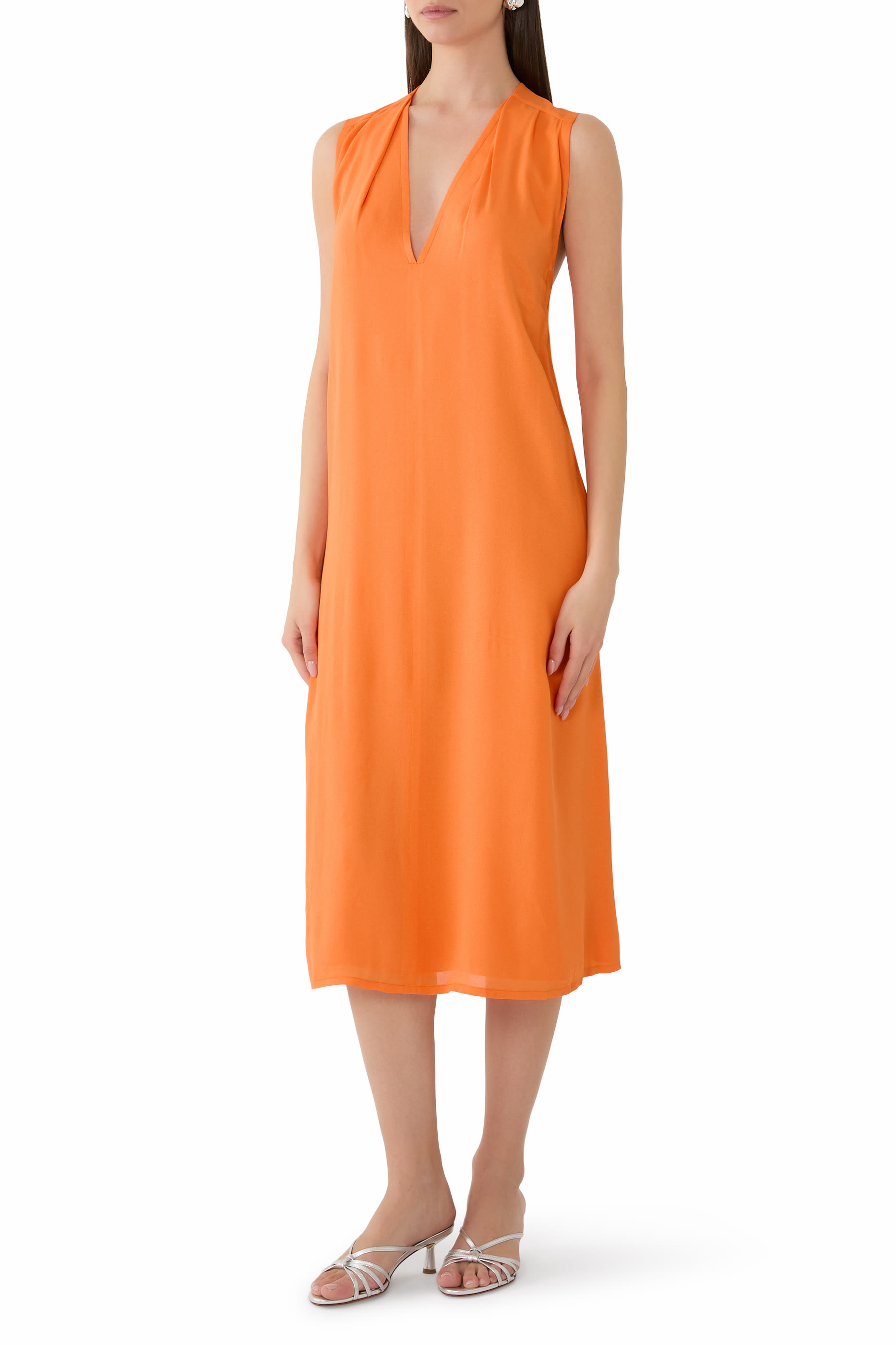 Sleeveless V Neck Midi Dress