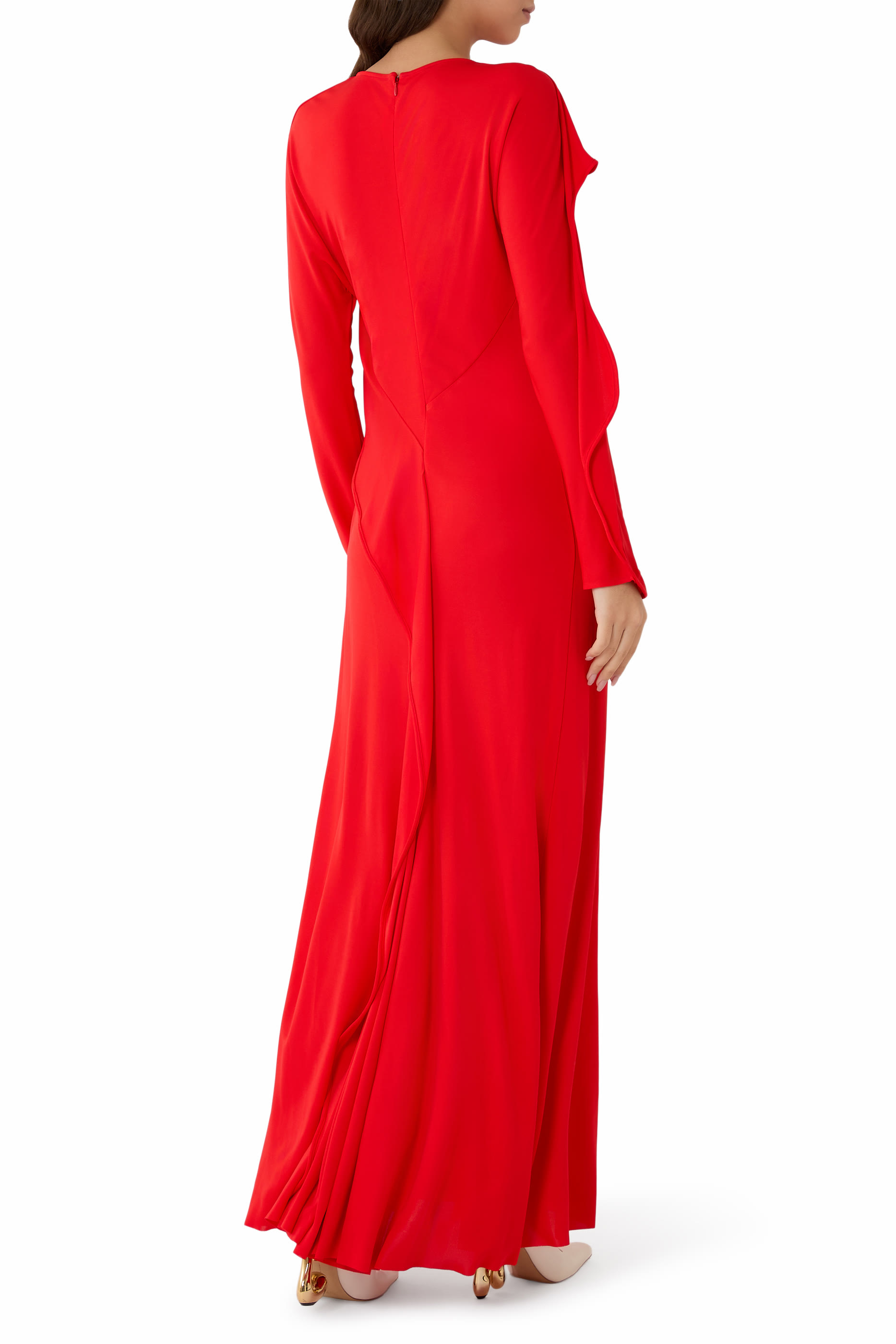  Long Sleeve Draped Jersey Gown 