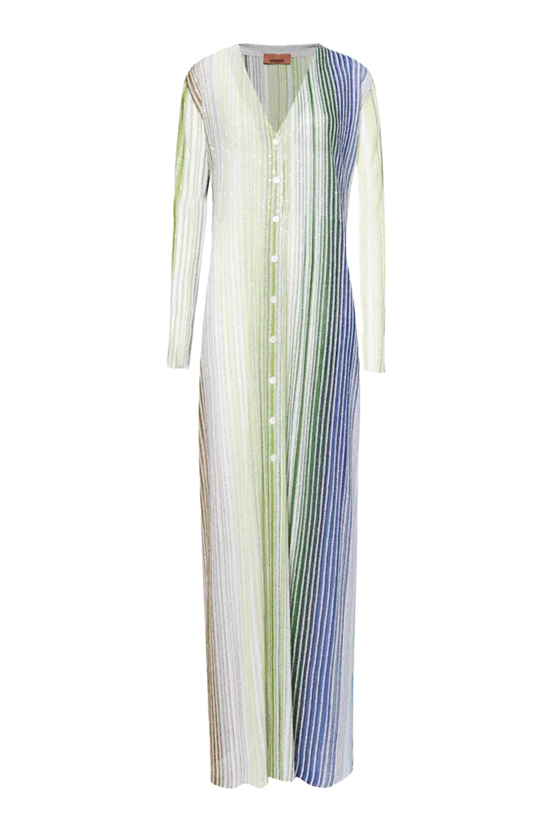 Partialized Knit Sequinned Buttoned Maxi Cardigan