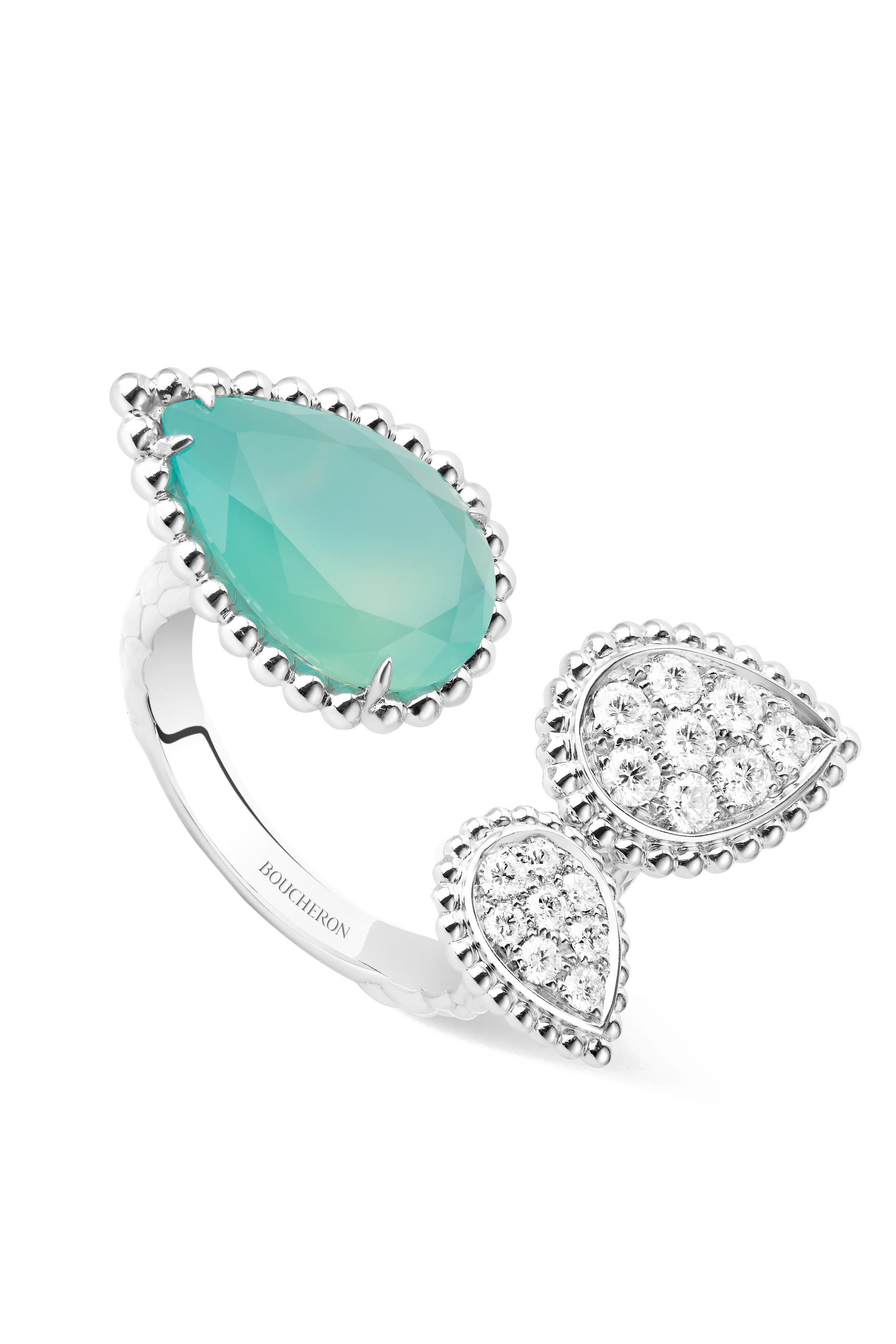 Serpent Bohème Ring, 18k White Gold with Diamonds &  Aquaprase