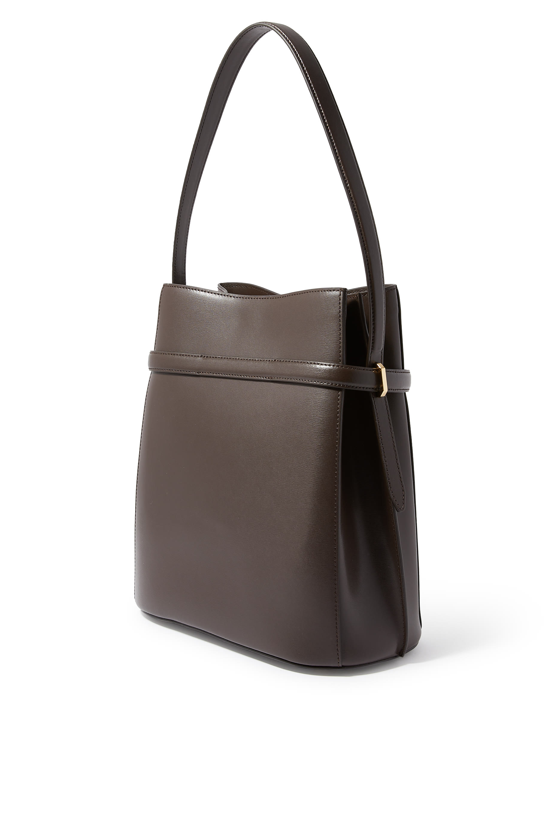 Belted Leather Bucket Bag