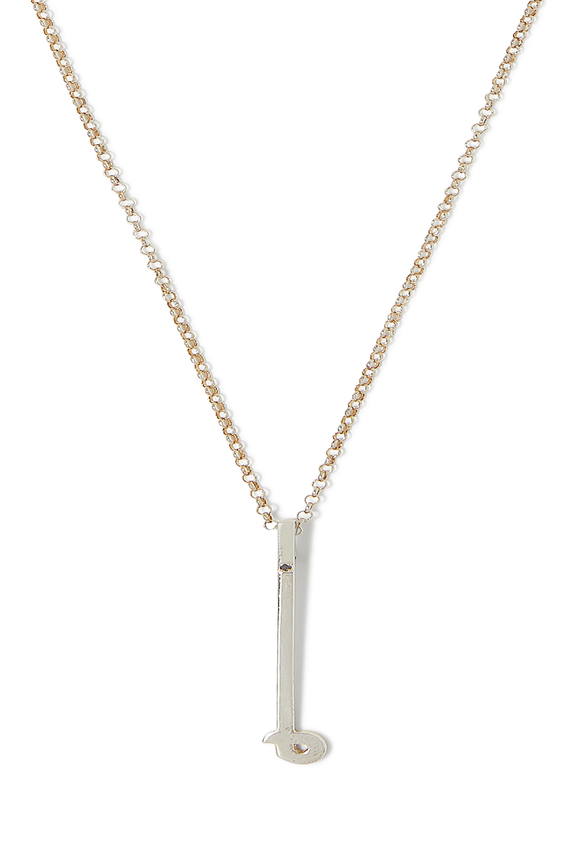 Arabic Letter "Meem" Diamond Pendant Necklace, Sterling Silver & Diamond