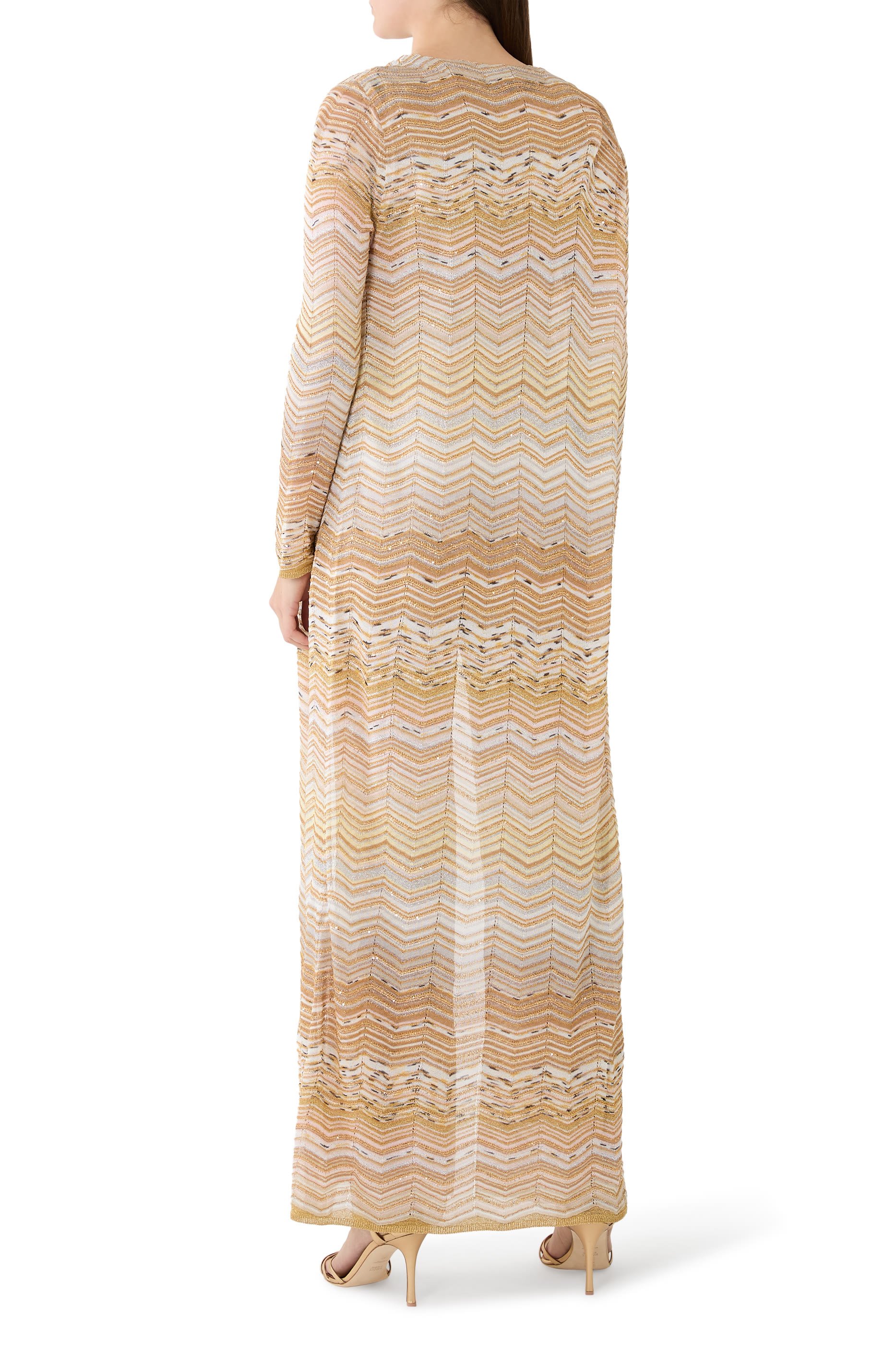Chevron Pattern Sequin Long Cardigan