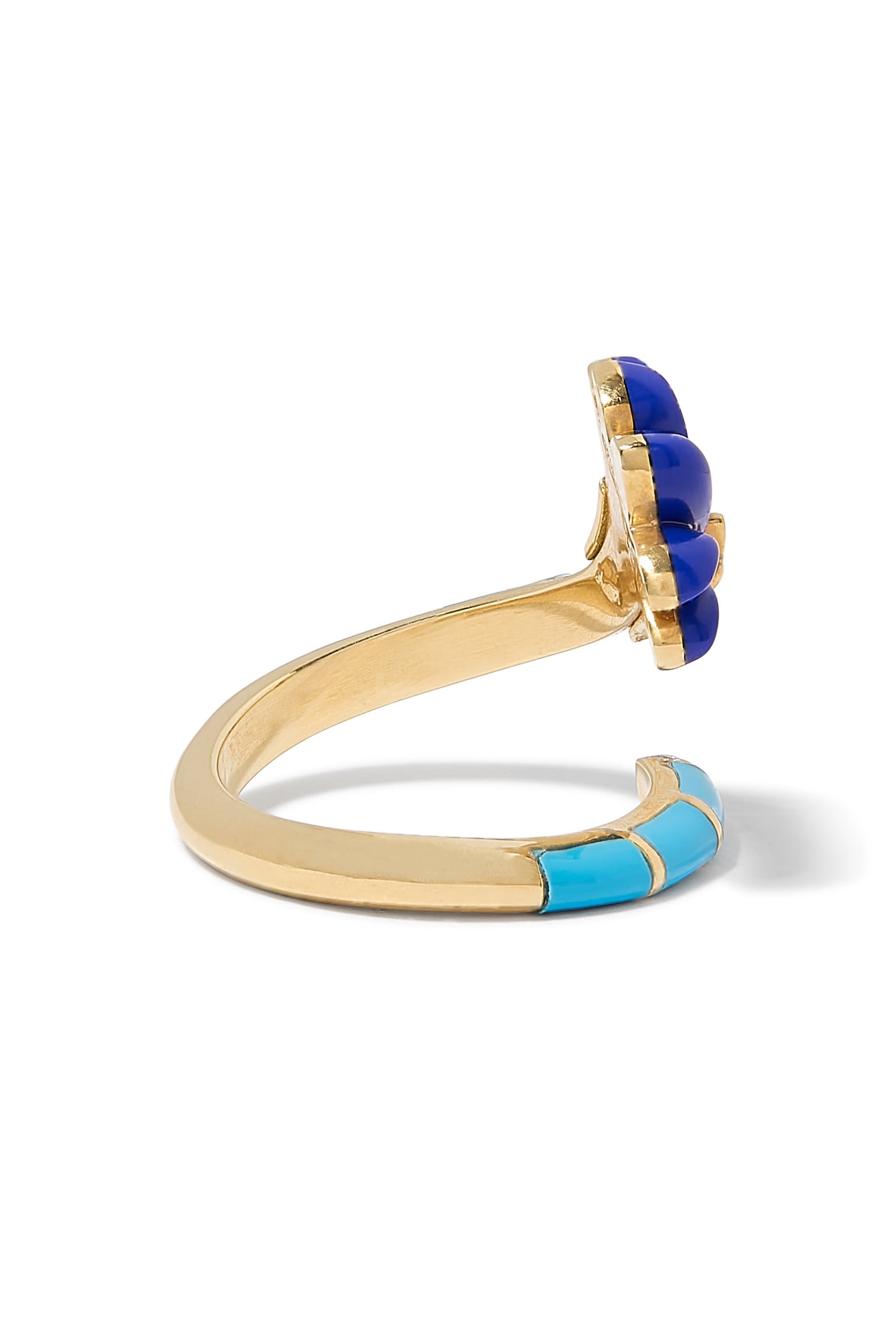 Psychedeliah Vine Statement Ring, 18k Yellow Gold & Diamonds, Turquoise, Lapis Lazuli