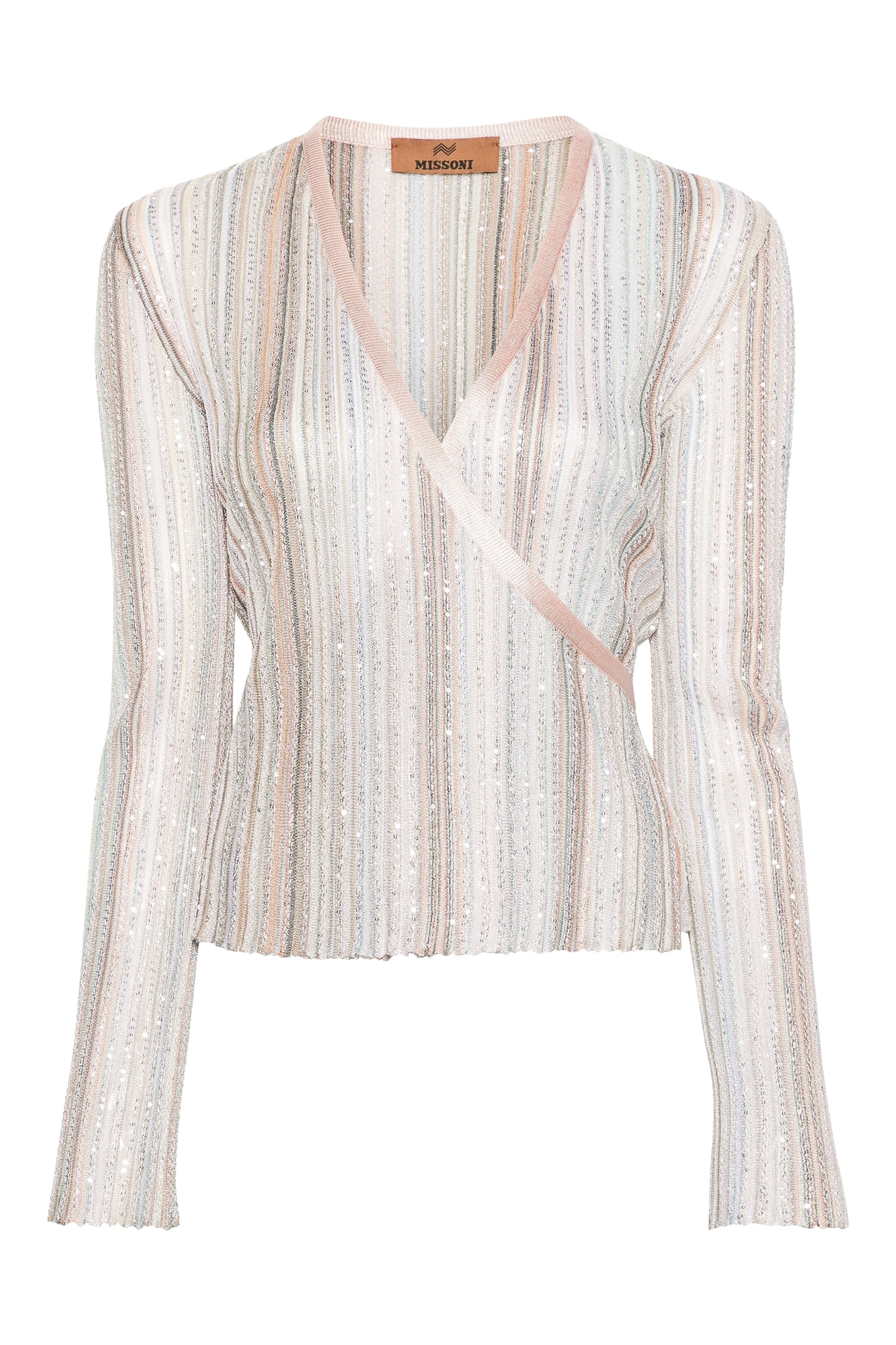 Vertical Stripe Lurex Wrap Top with Sequins
