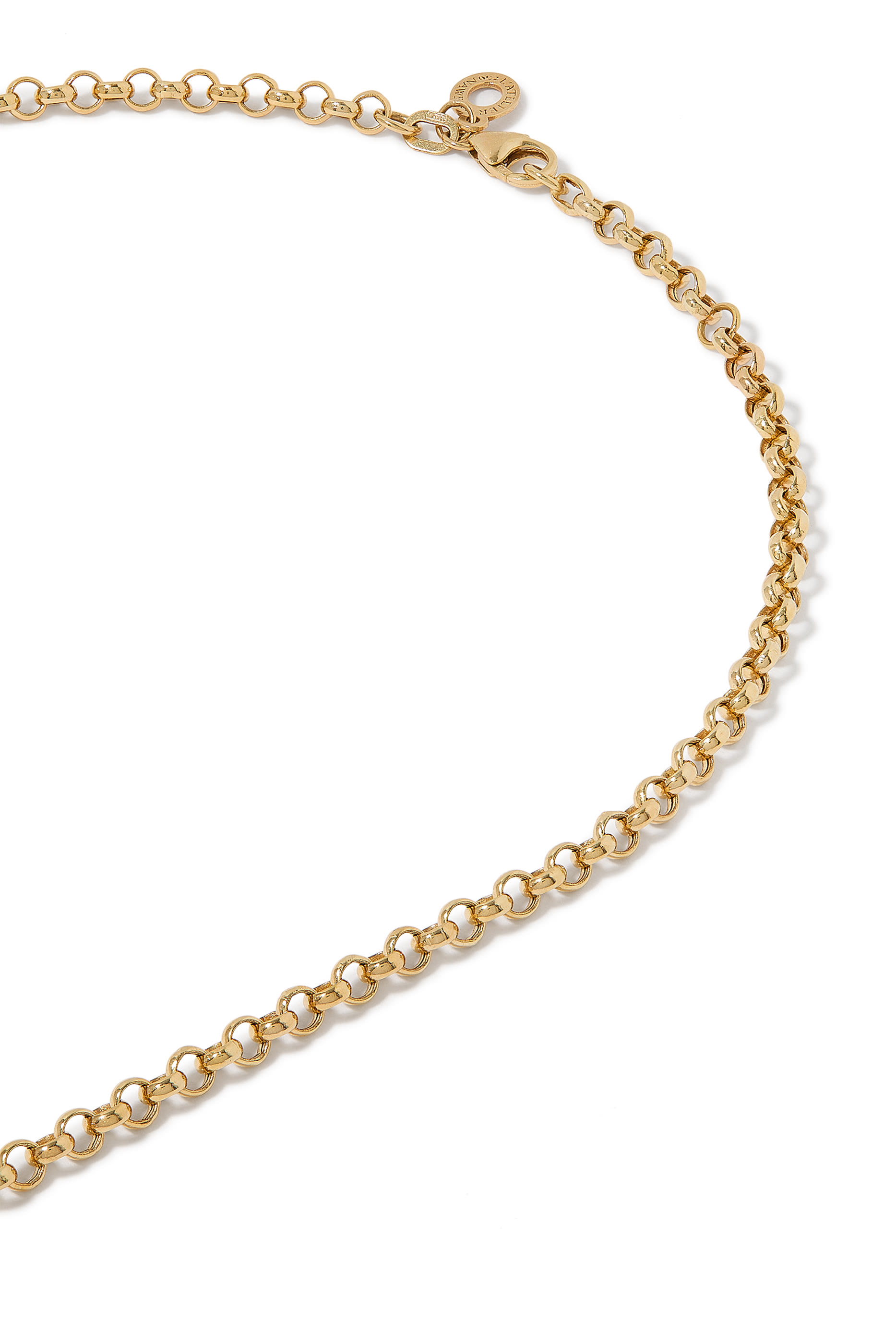 Warrior Moon Necklace, 18k Yellow Gold with Diamonds, Malachite & Amethyst