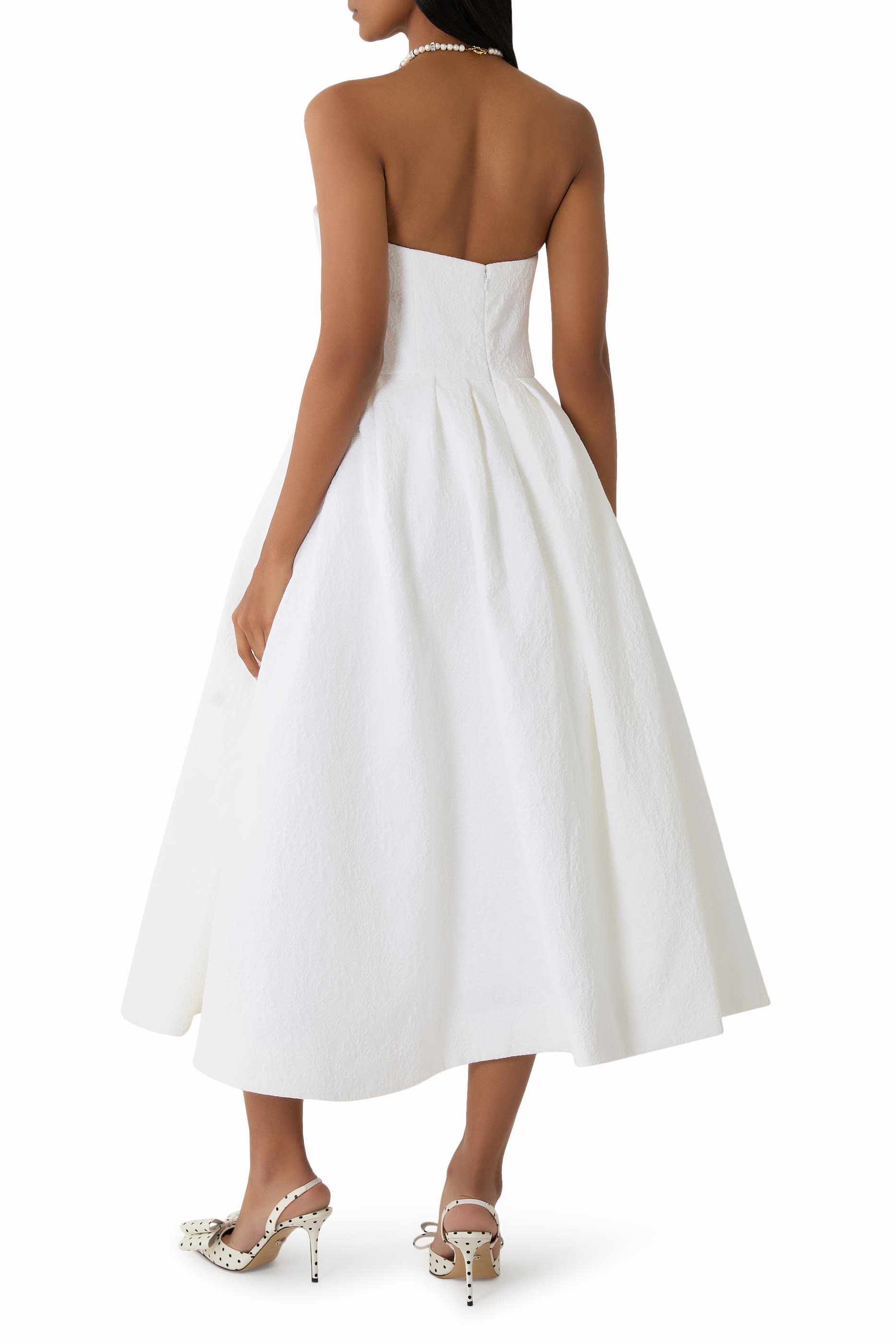 Floral Cloque Strapless Midi Dress