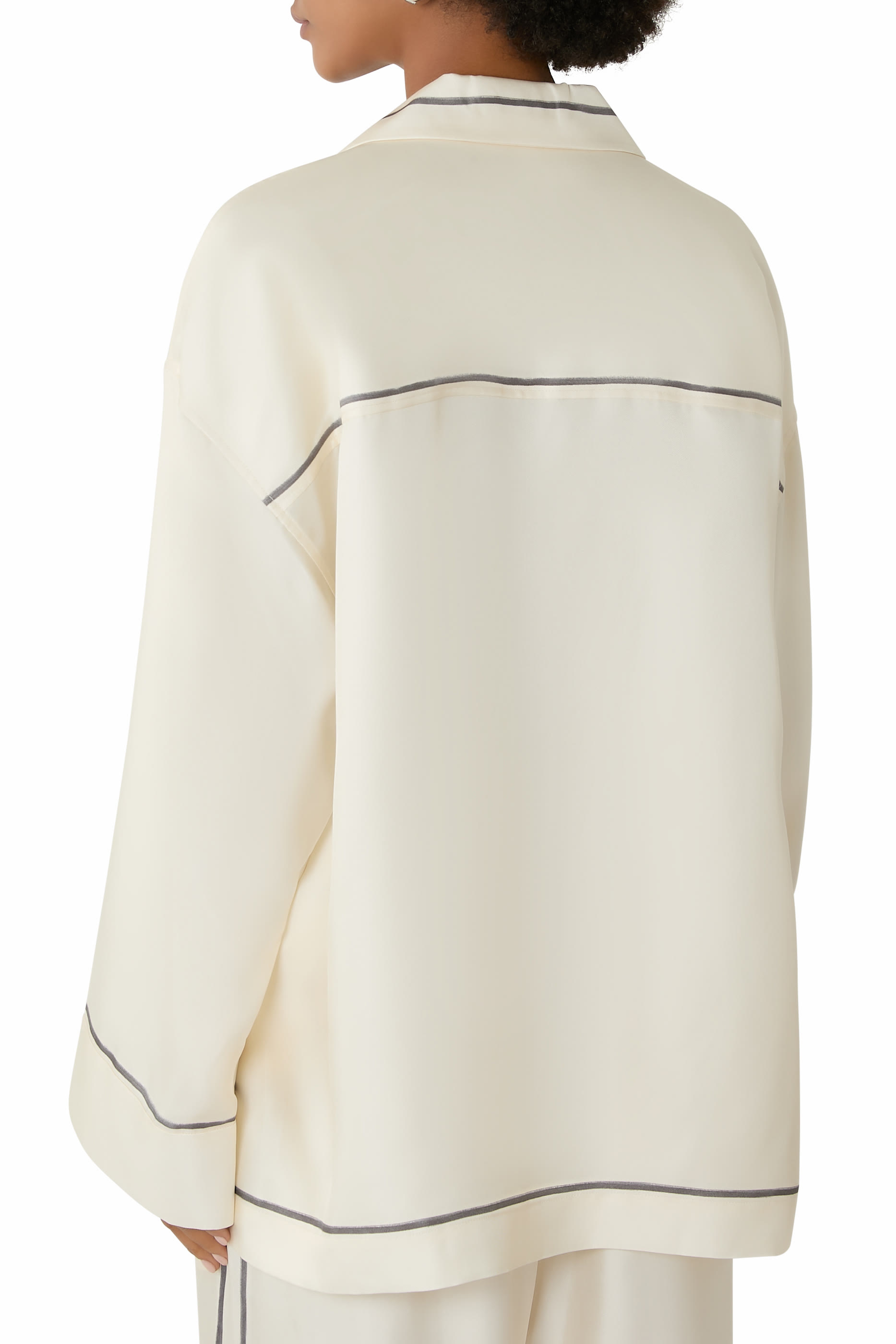 Oversized Button-Down Shirt with Border Print