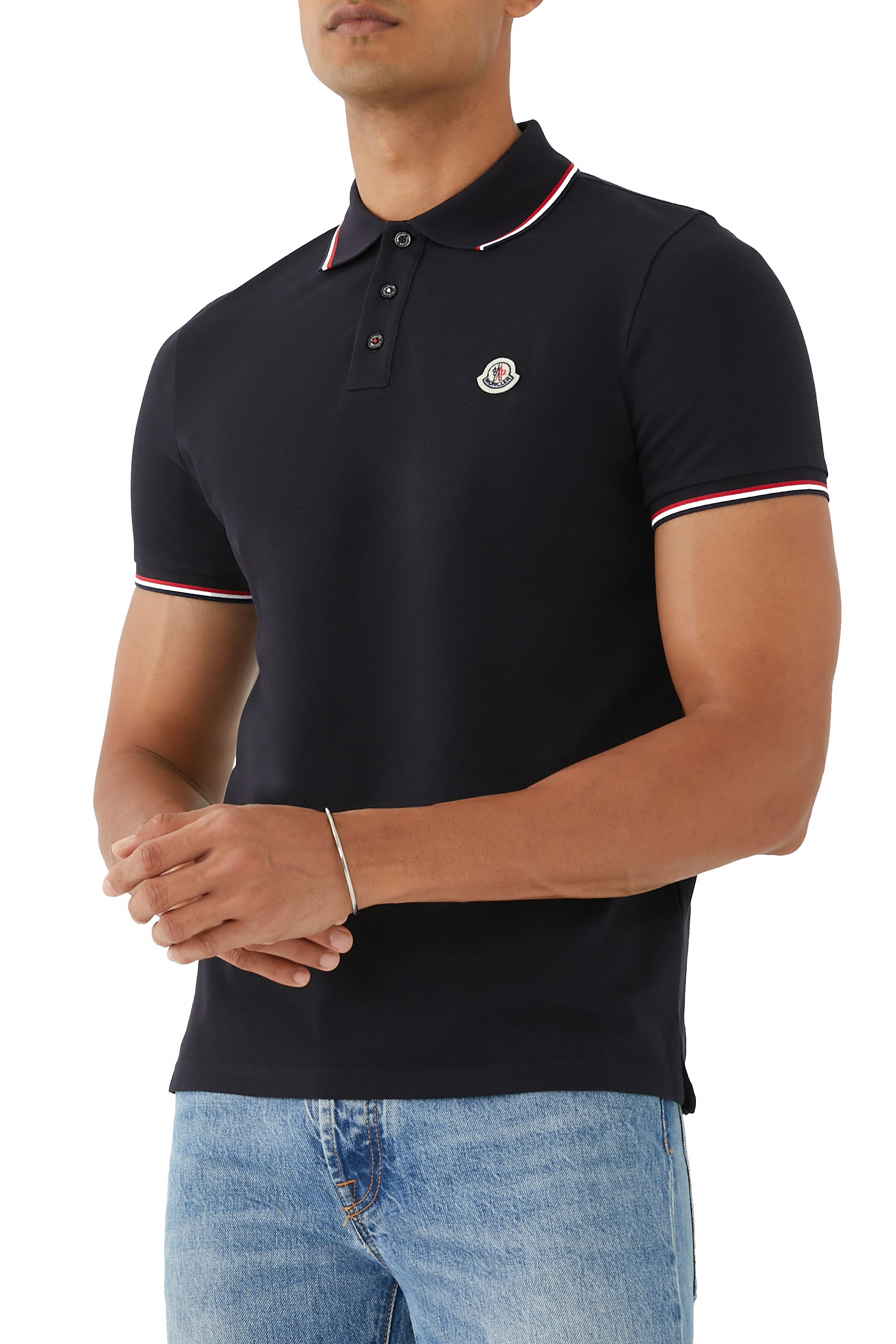 Tri-Color Stripe Logo Patch Polo Shirt