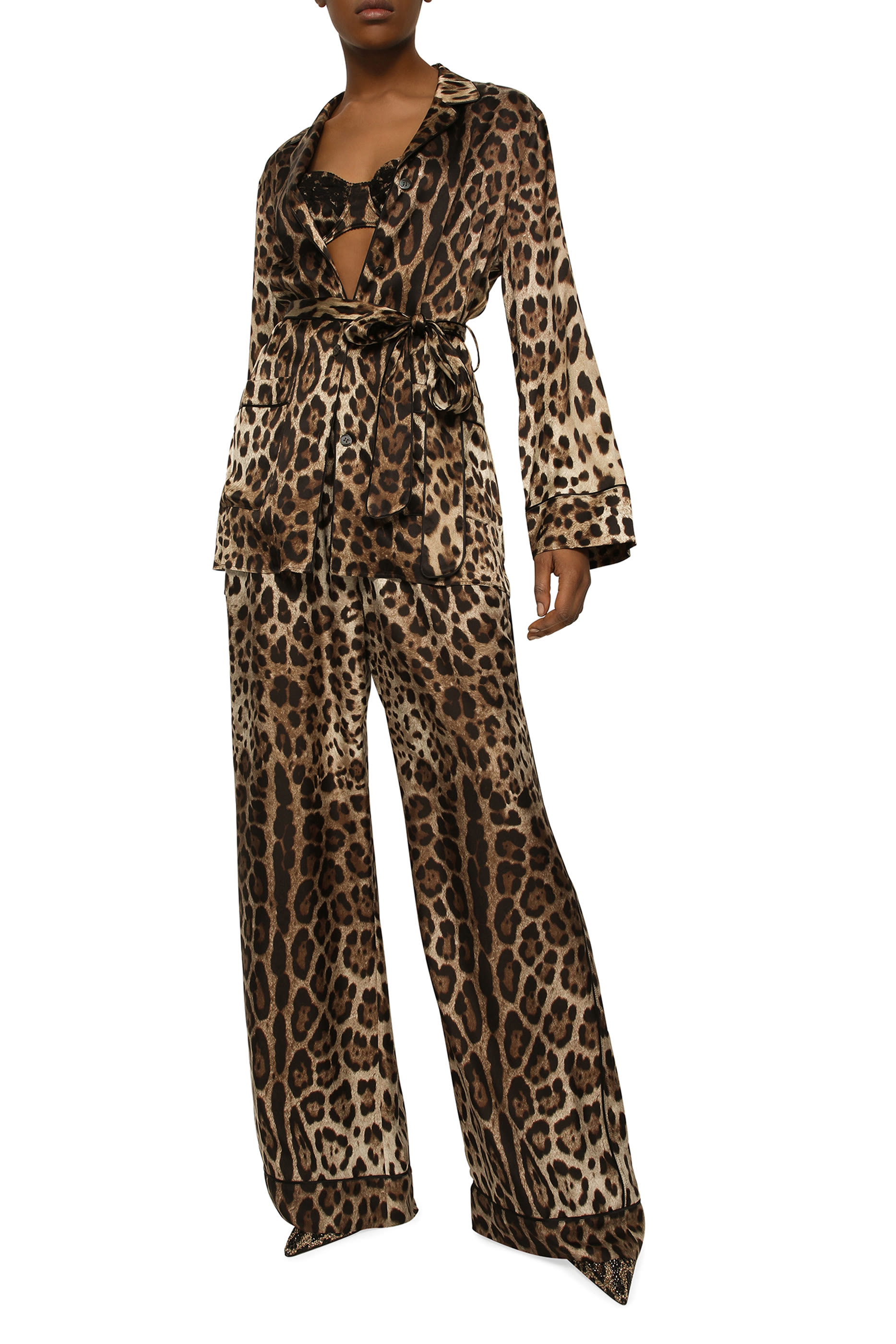 Leopard-Print Satin Pajama Pants