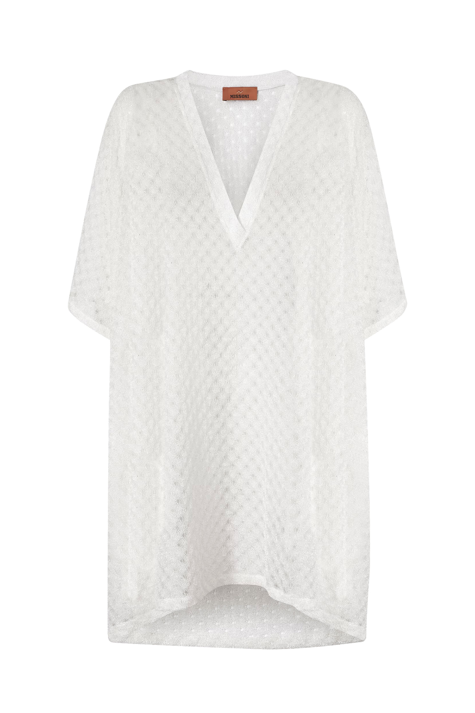 Short Caftan Cover-Up in Lam&eacute; Viscose with Raschel Workmanship