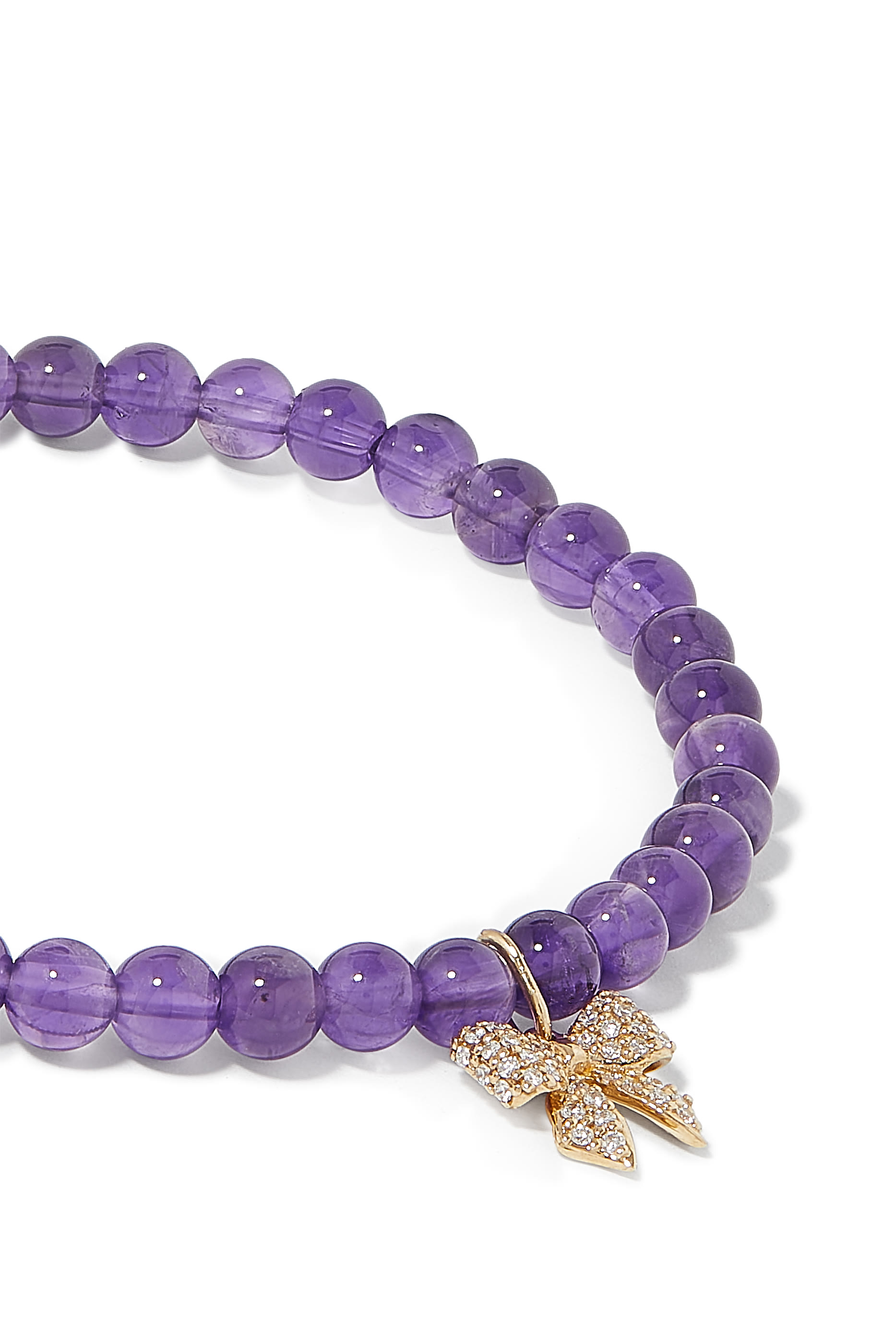 Kids Bow Charm Beaded Bracelet, 14K Yellow Gold &amp;  Amethyst