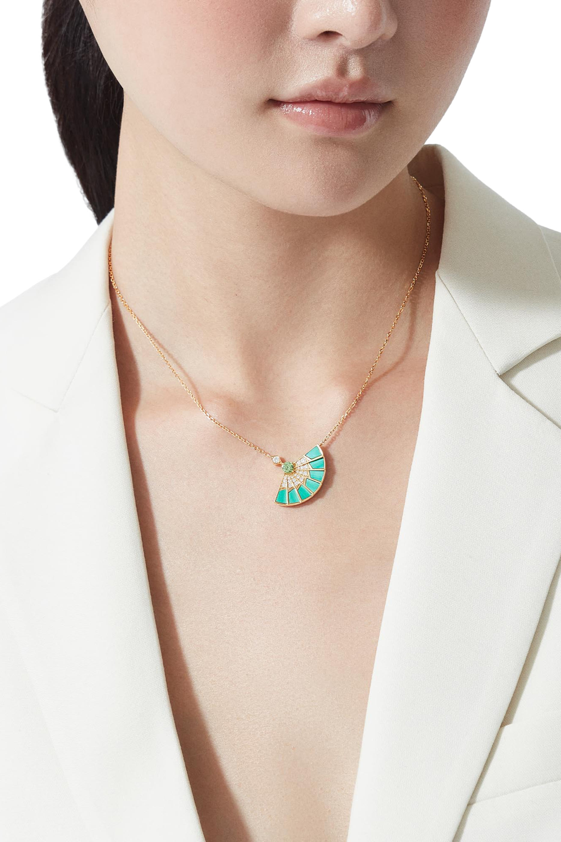 Fanfare Symphony Pendant, 18K Yellow Gold with Tsavorite, Diamonds & Apple Malachite