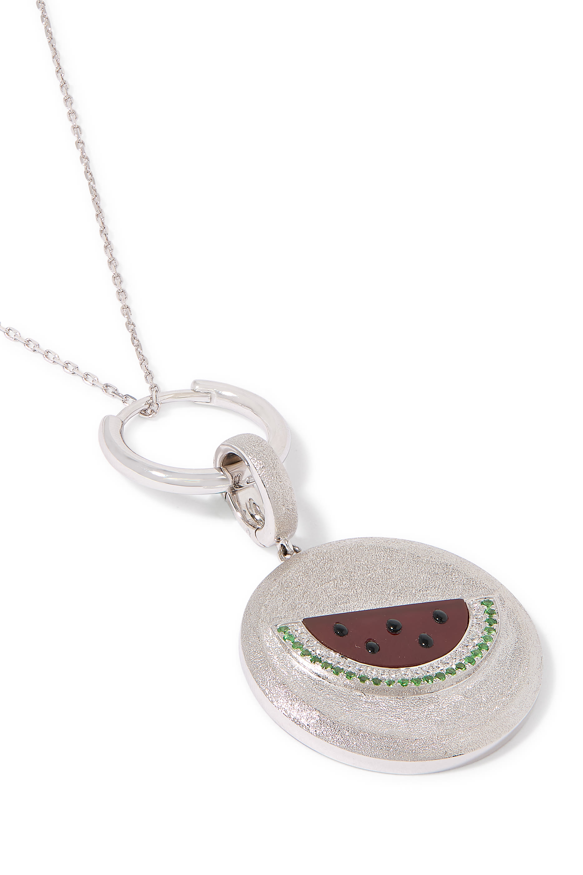 Watermelon Sands Charm, 18K White Gold with Red Agate & Diamonds