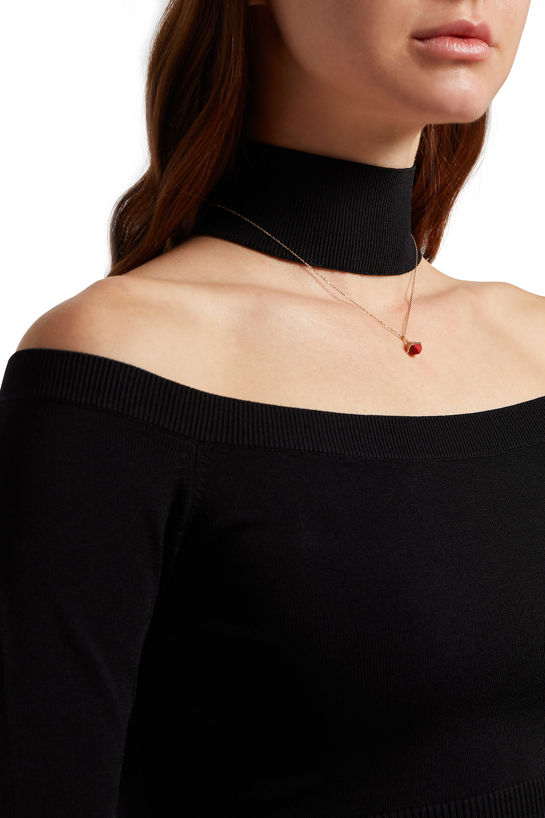 Cleo Mini Rev Pendant, 18k Rose Gold with Red Coral & Diamonds