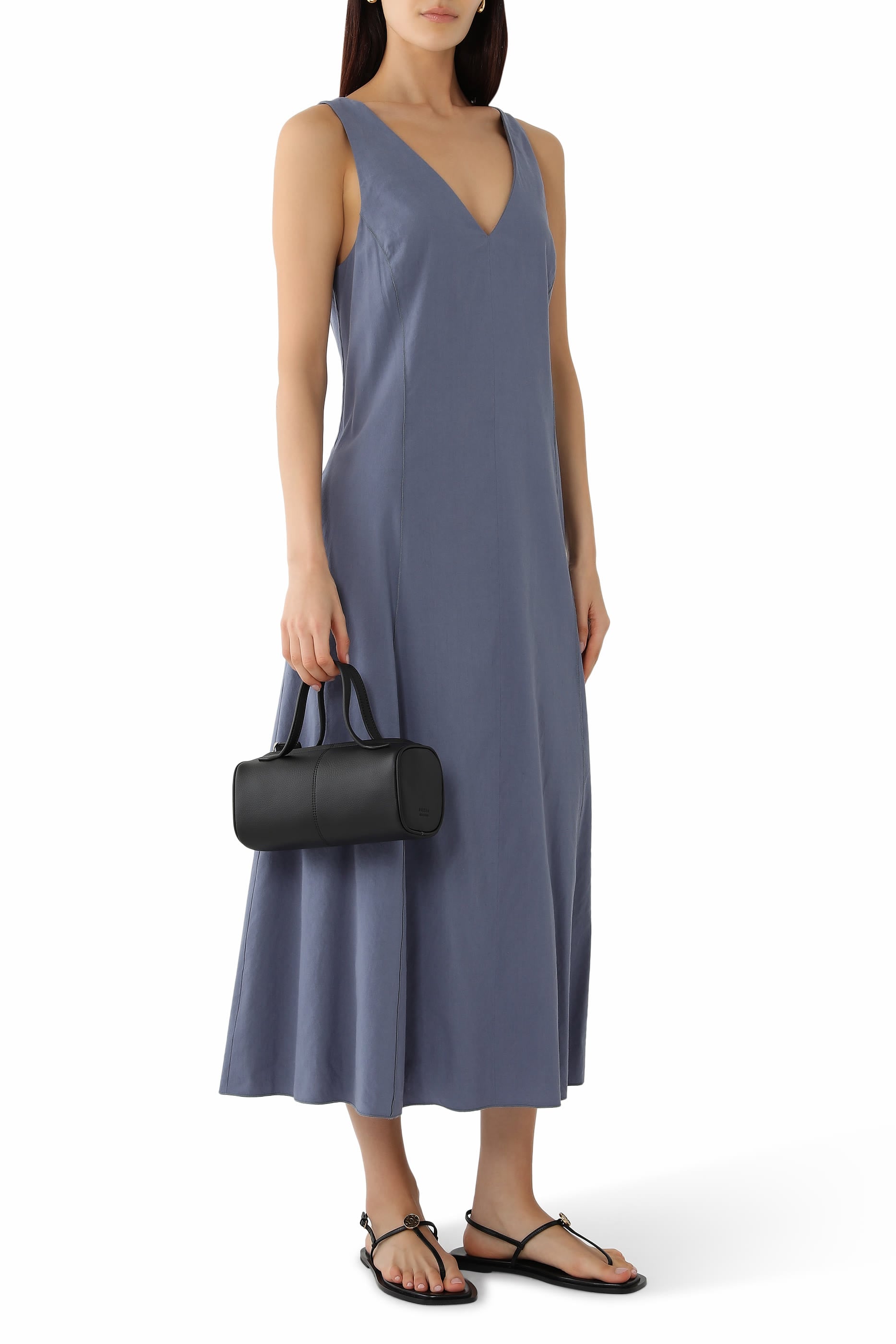 Linen-Blend V-Neck Dress 