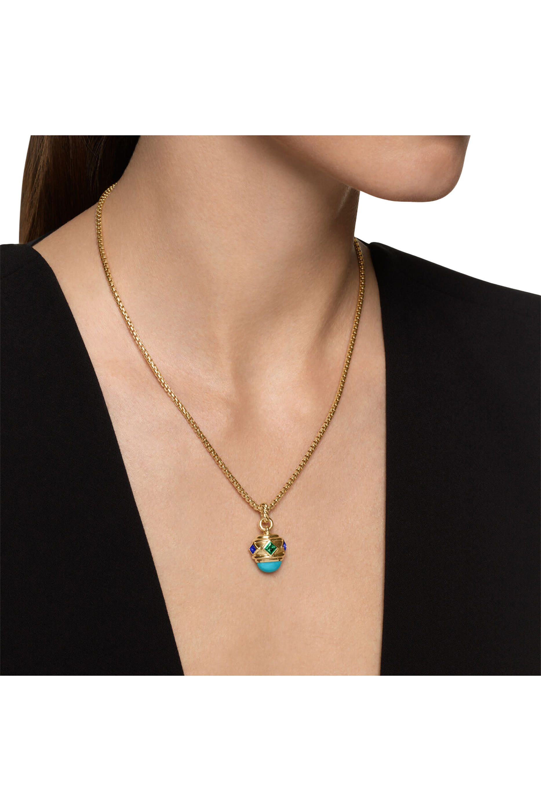 Renaissance® Amulet, 18K Yellow Gold with Turquoise, Tsavorite & Tanzanites