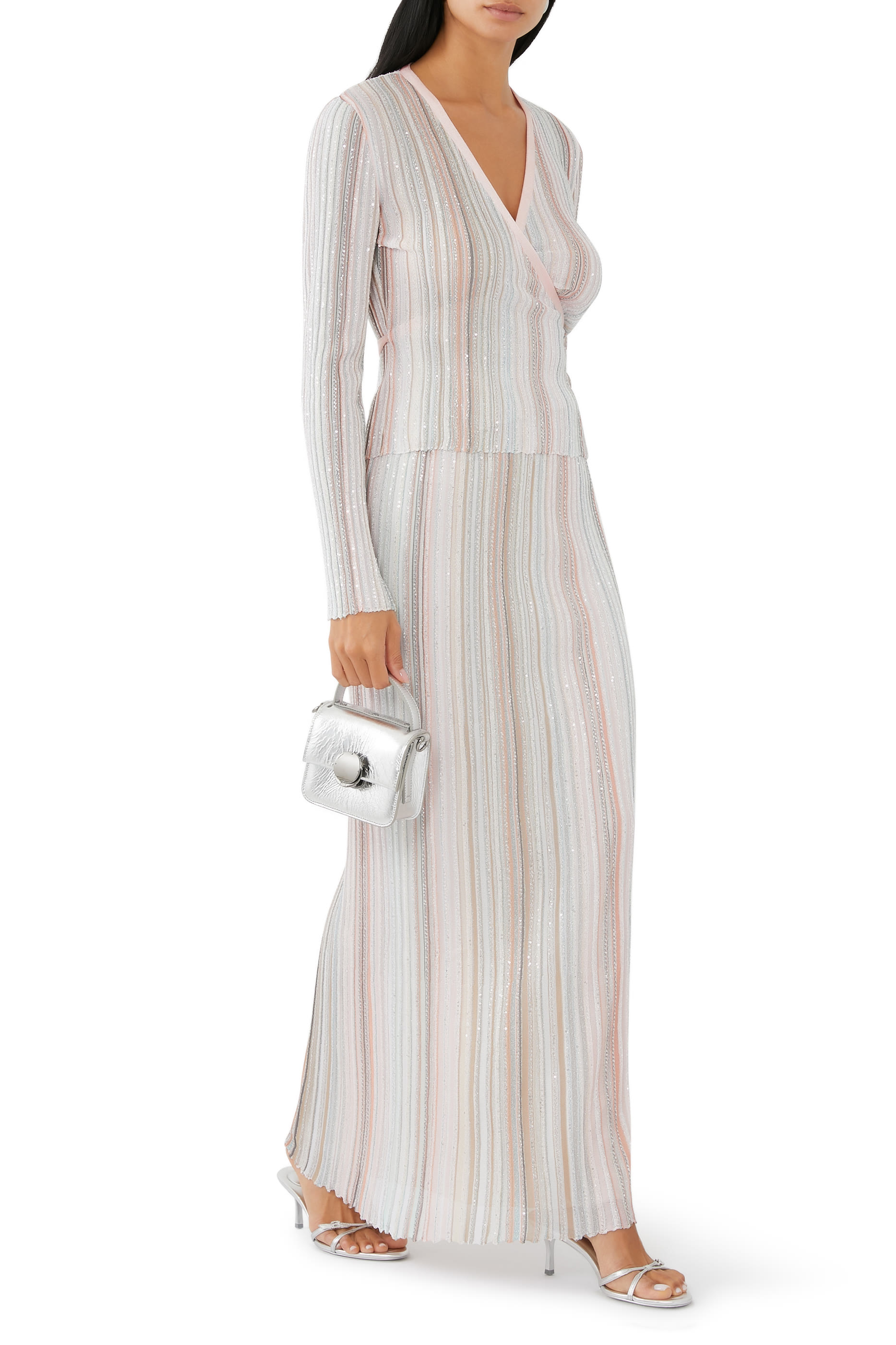 Vertical Stripe Maxi Skirt with Sequins