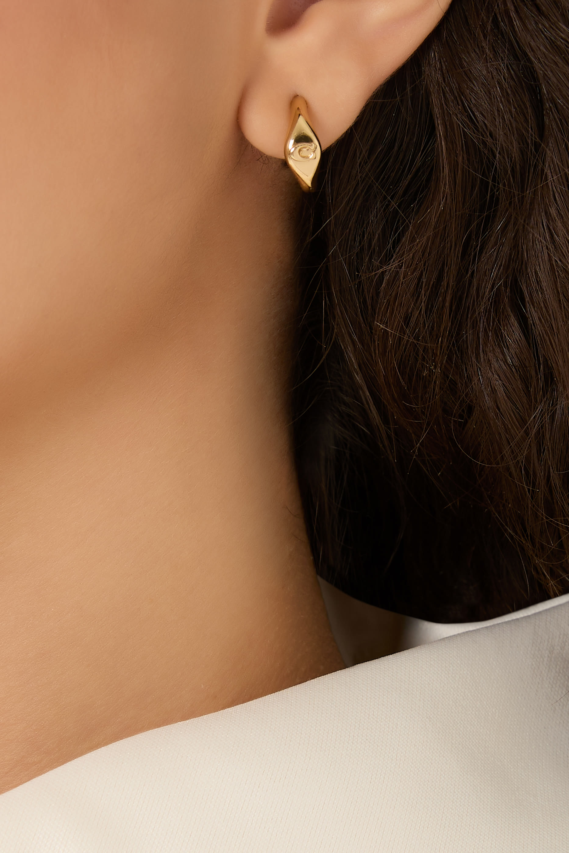 Signet Signature Huggie Earrings, Plated Brass & Cubic Zirconia