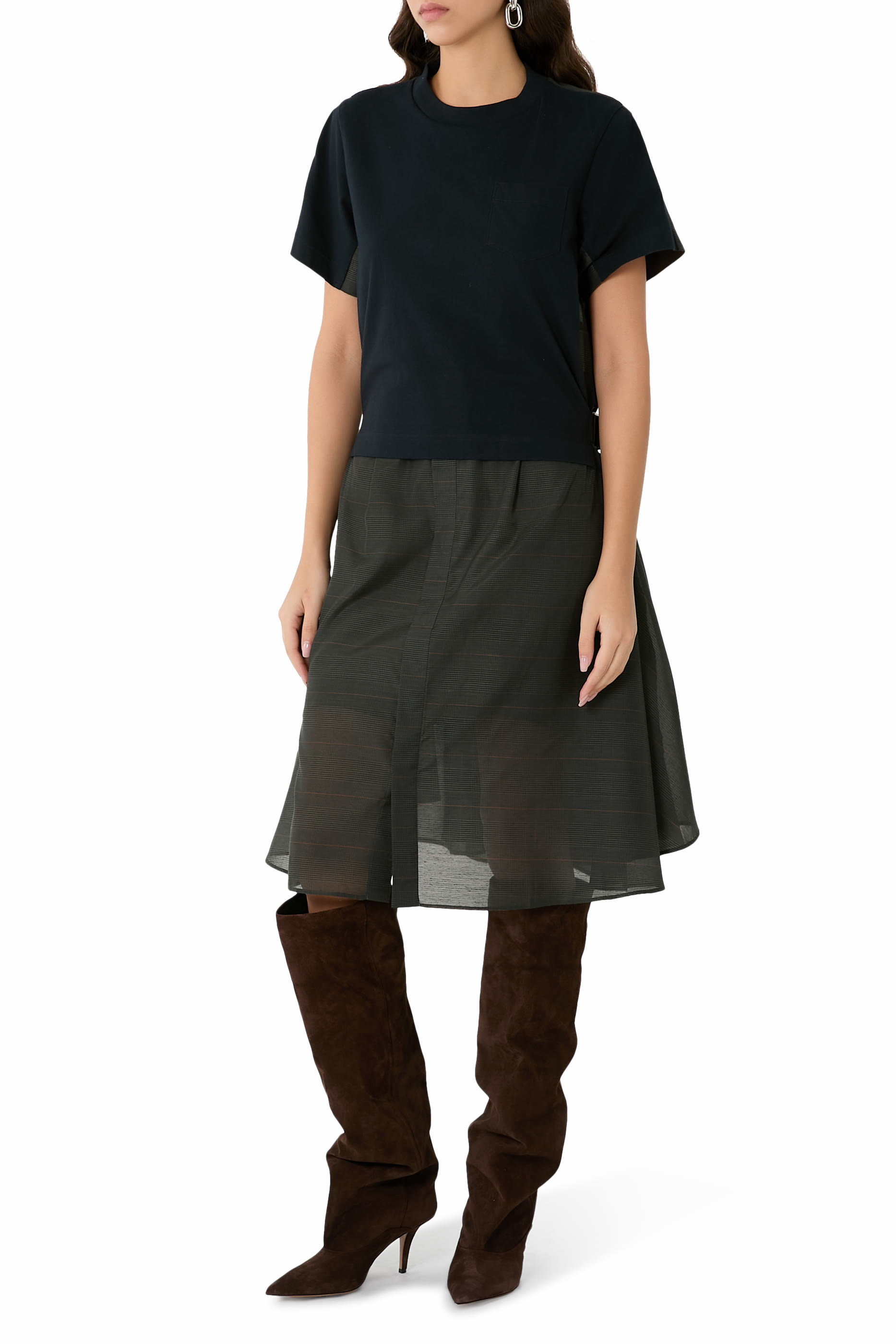 Jersey-Panelled Midi Dress