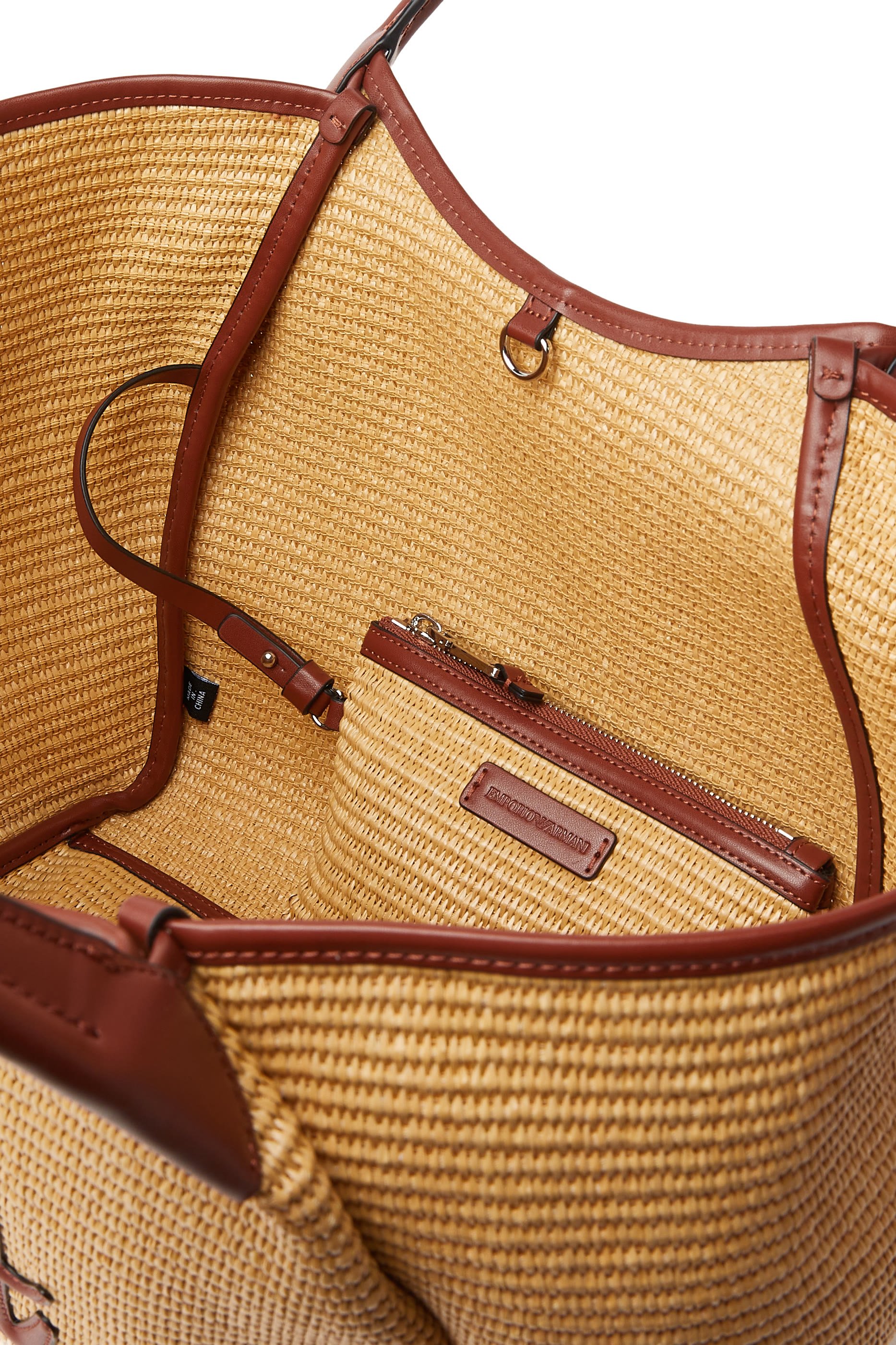 EA Logo Woven Straw Medium Shopper Bag