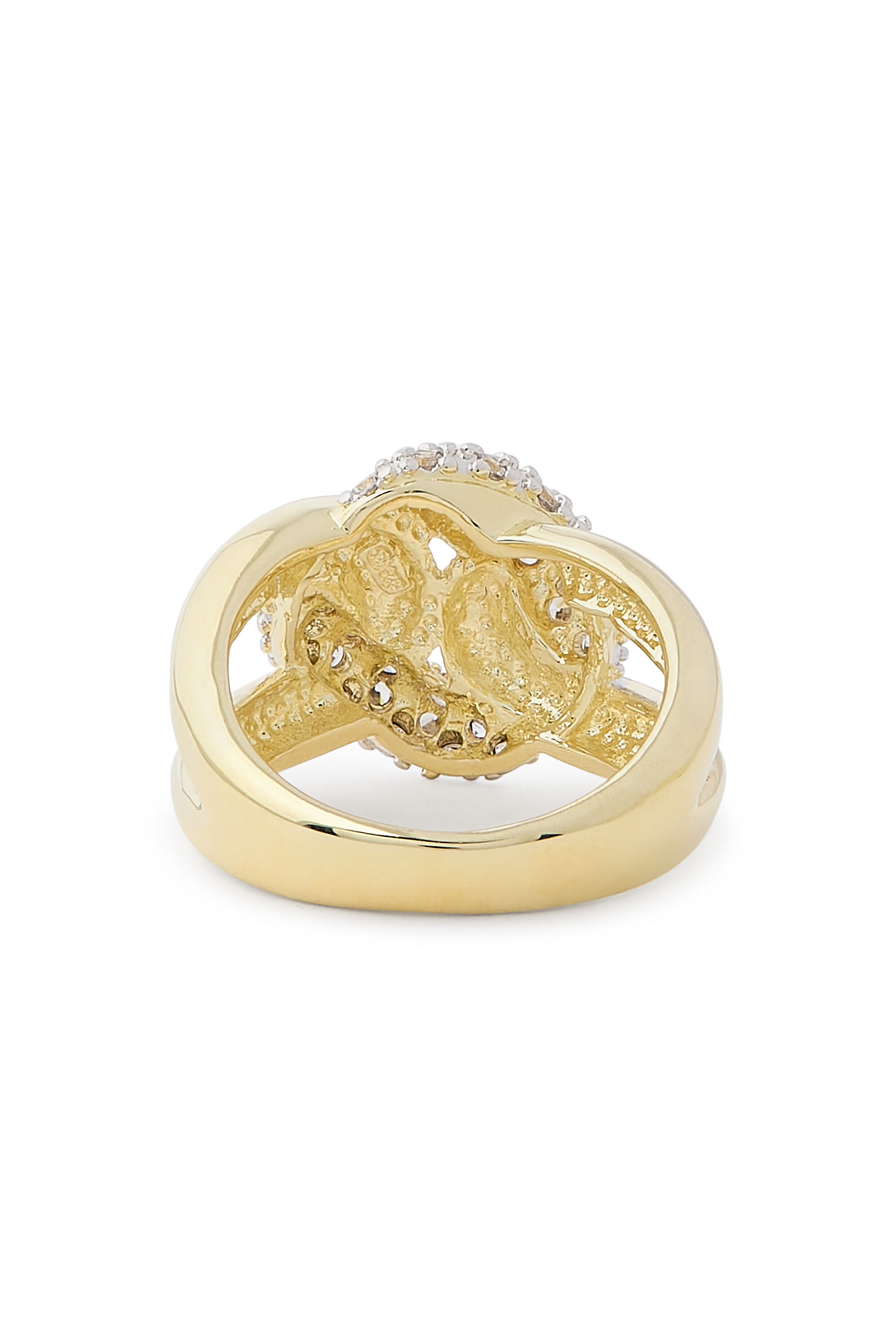 Crossover Ring, 14K Gold Plated Brass & Cubic Zirconia