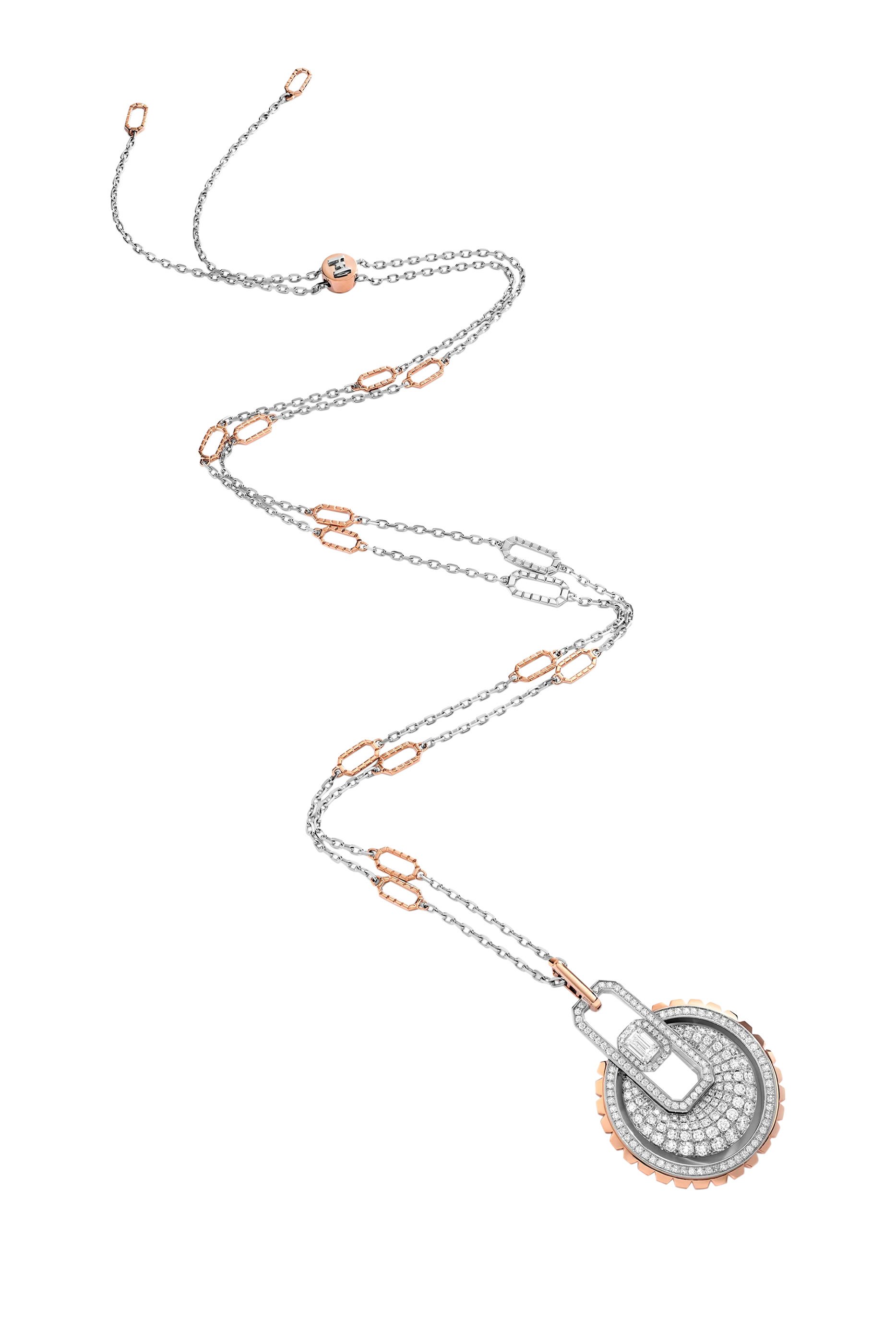 Empire Two-Tone Pendant Necklace, 18k Mix Gold & Diamonds