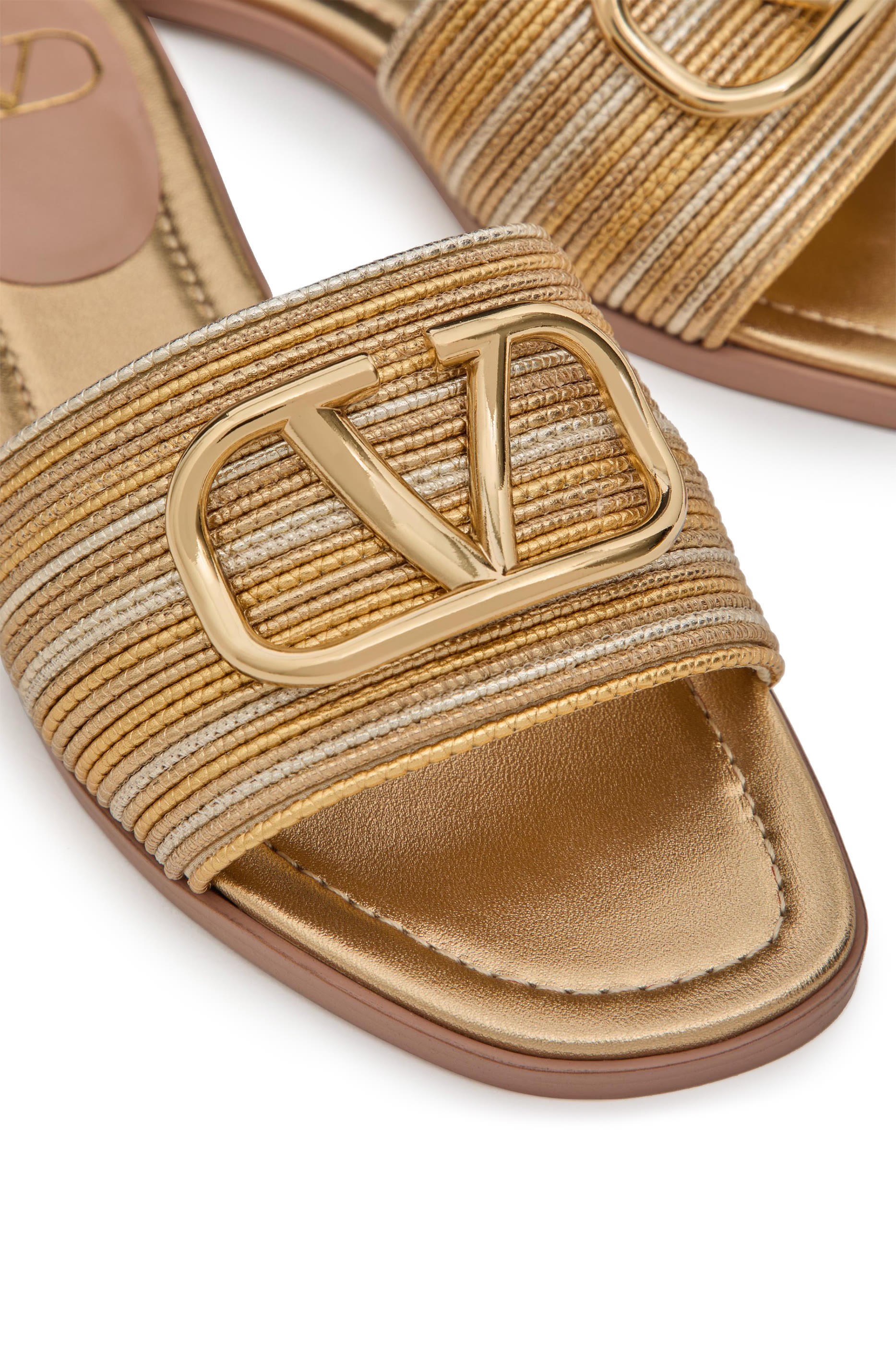 VLogo Signature Metallic Leather Sandals with Cornely Embroidery