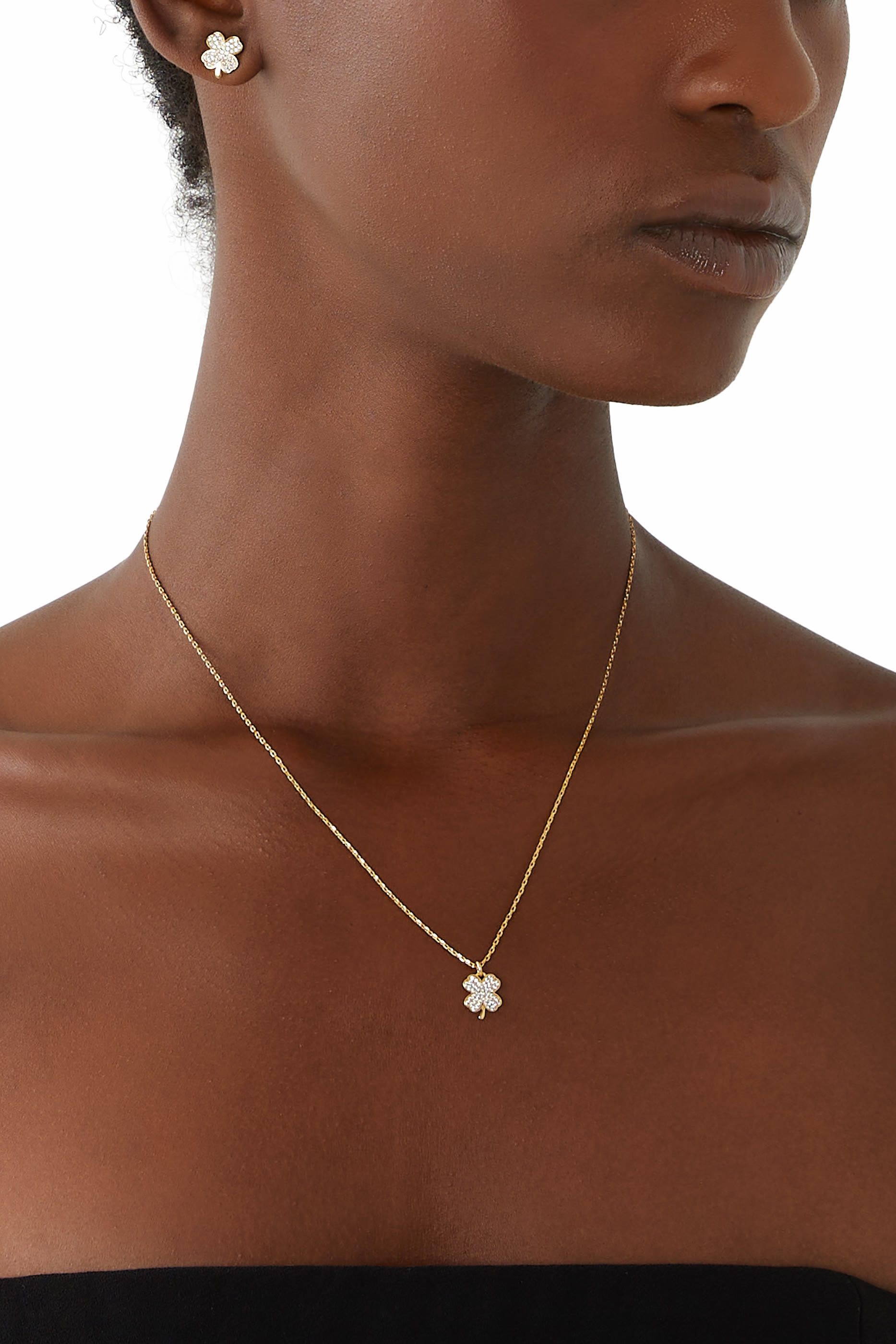 Lucky Charm Pav&eacute; Clover Pendant, Plated Metal & Cubic Zirconia