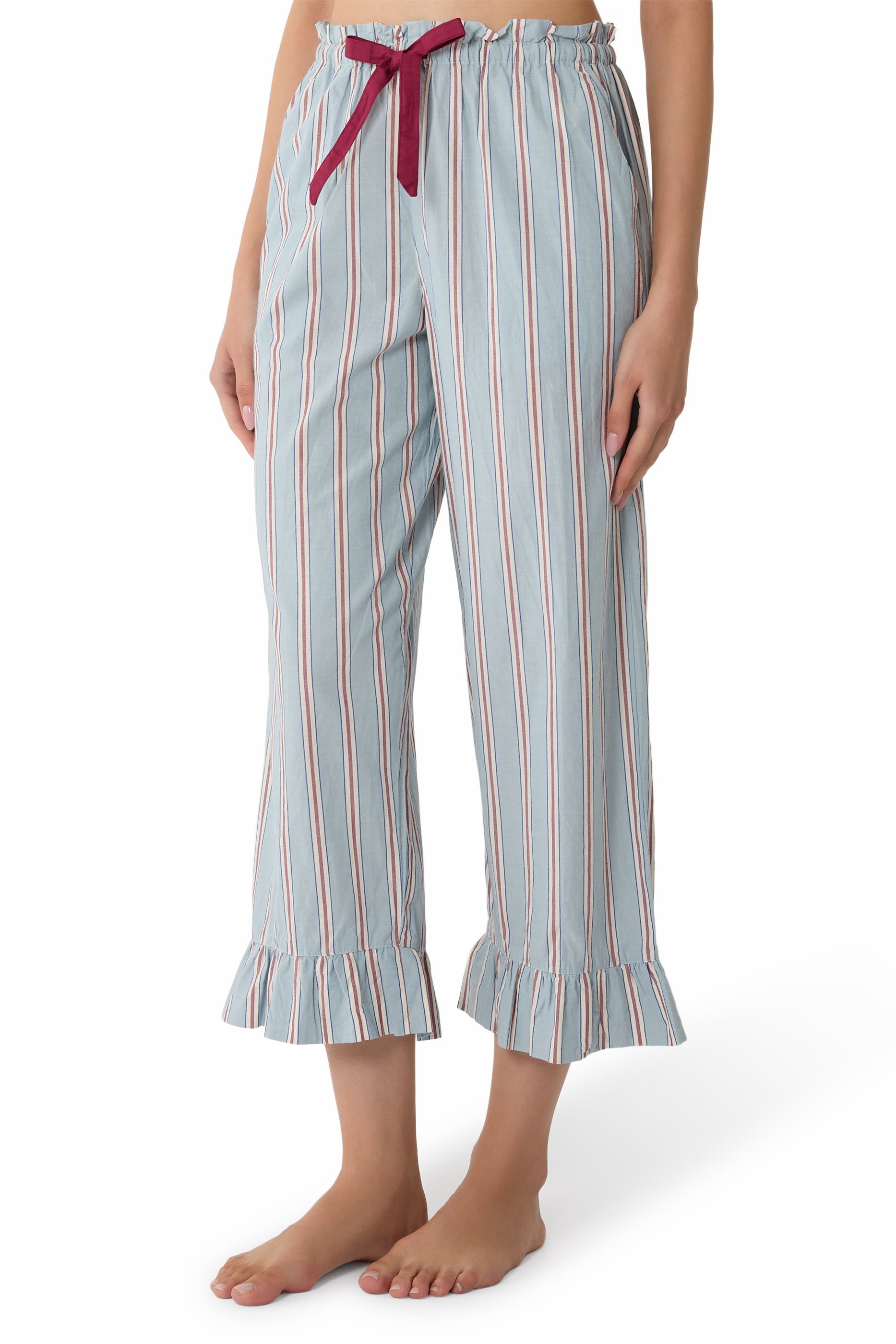  Frill Florie Striped Pajama Set 