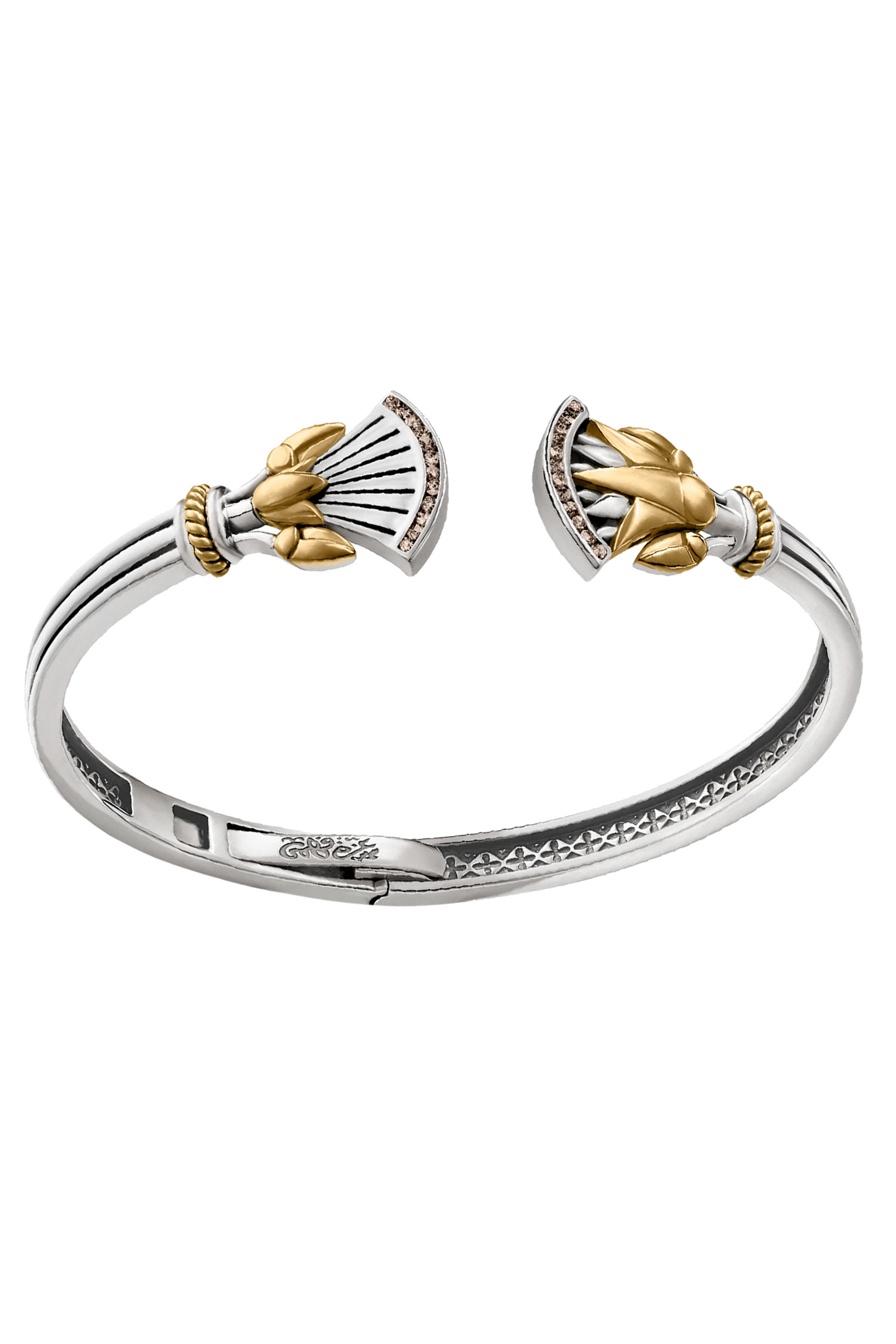 Lotus Union Bangle, Sterling Silver with 18K Yellow Gold & Champagne Diamonds
