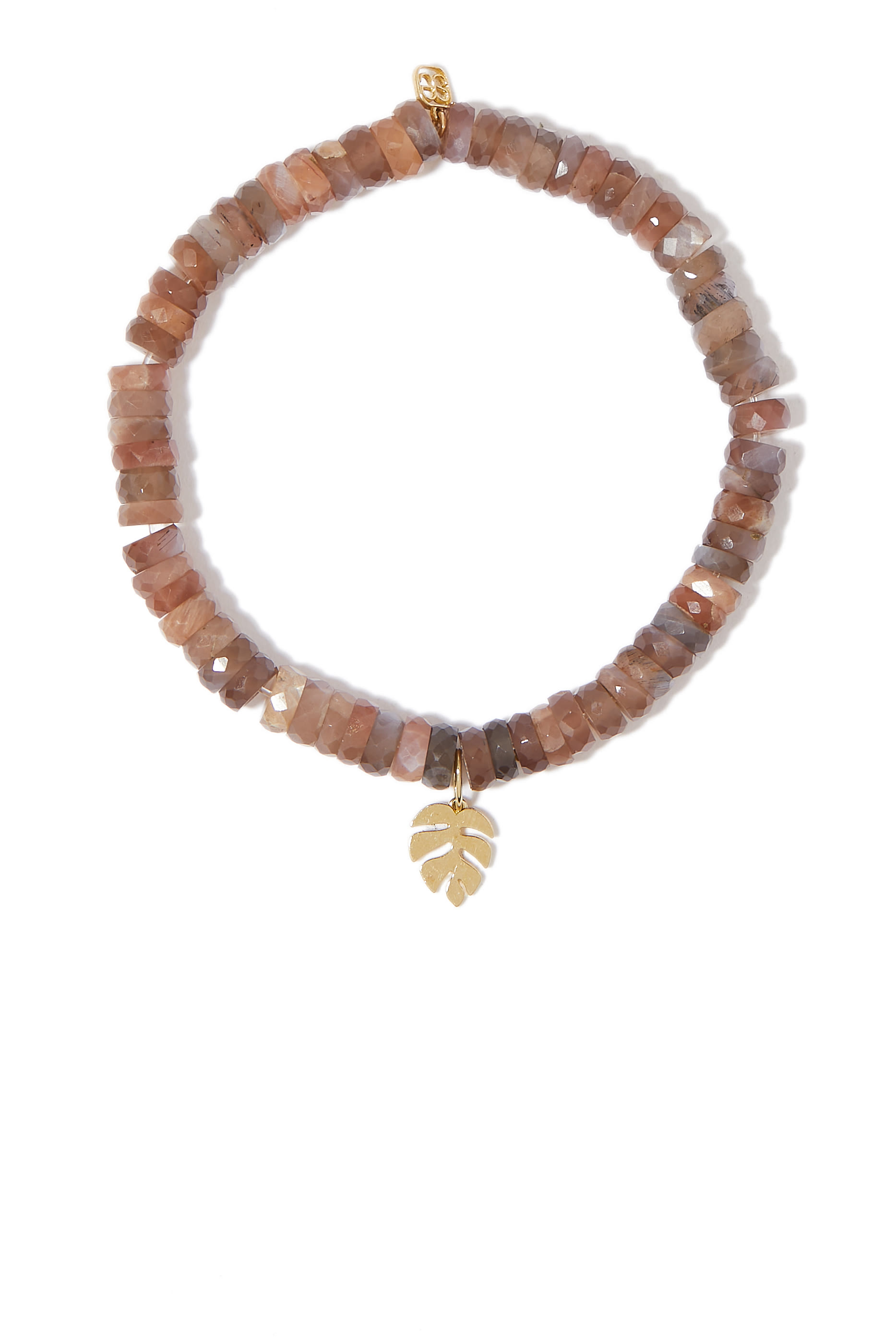 Monstera Leaf Beaded Bracelet, 14k Yellow Gold