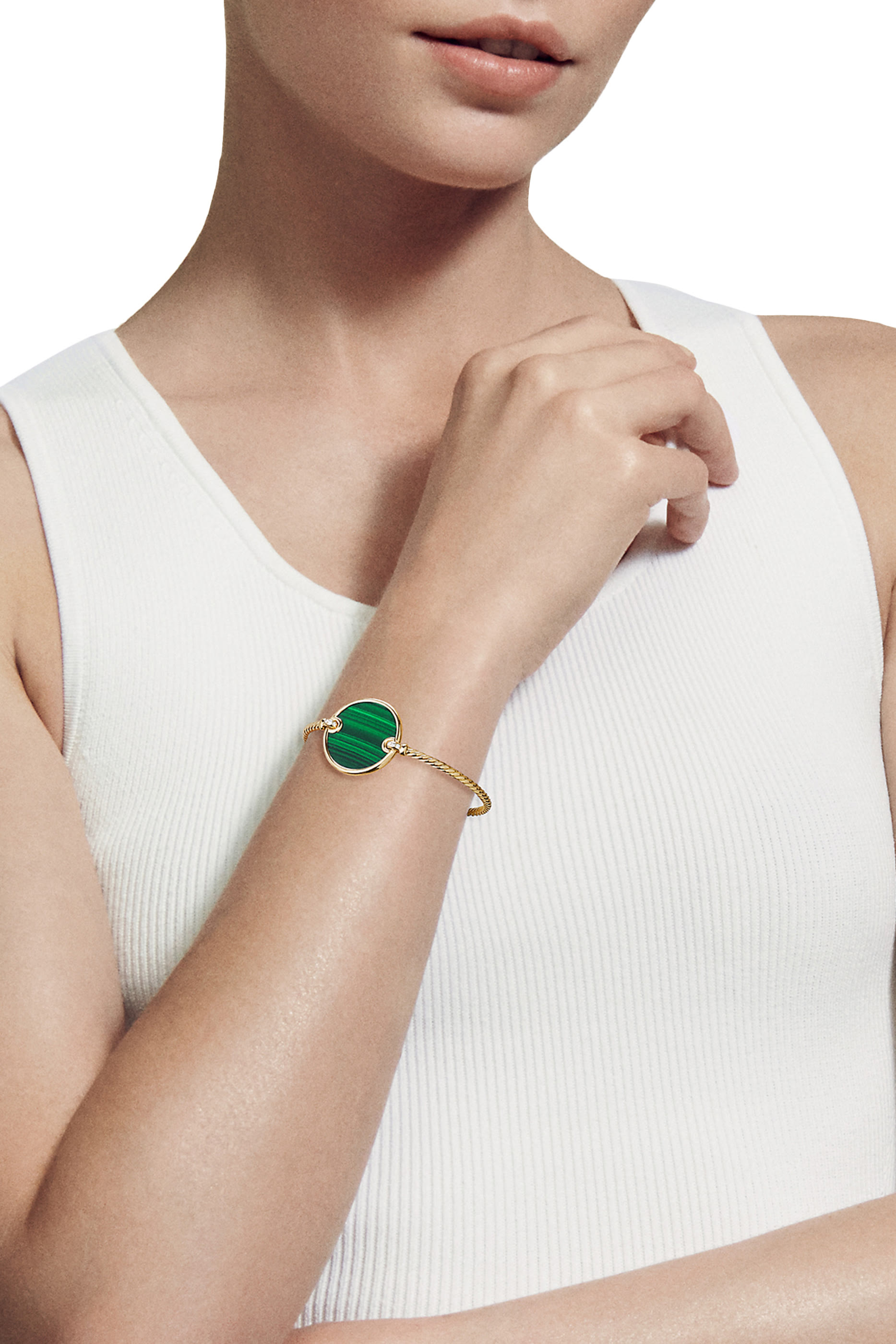 Elements Bracelet, 18k Yellow Gold with Malachite & Diamonds