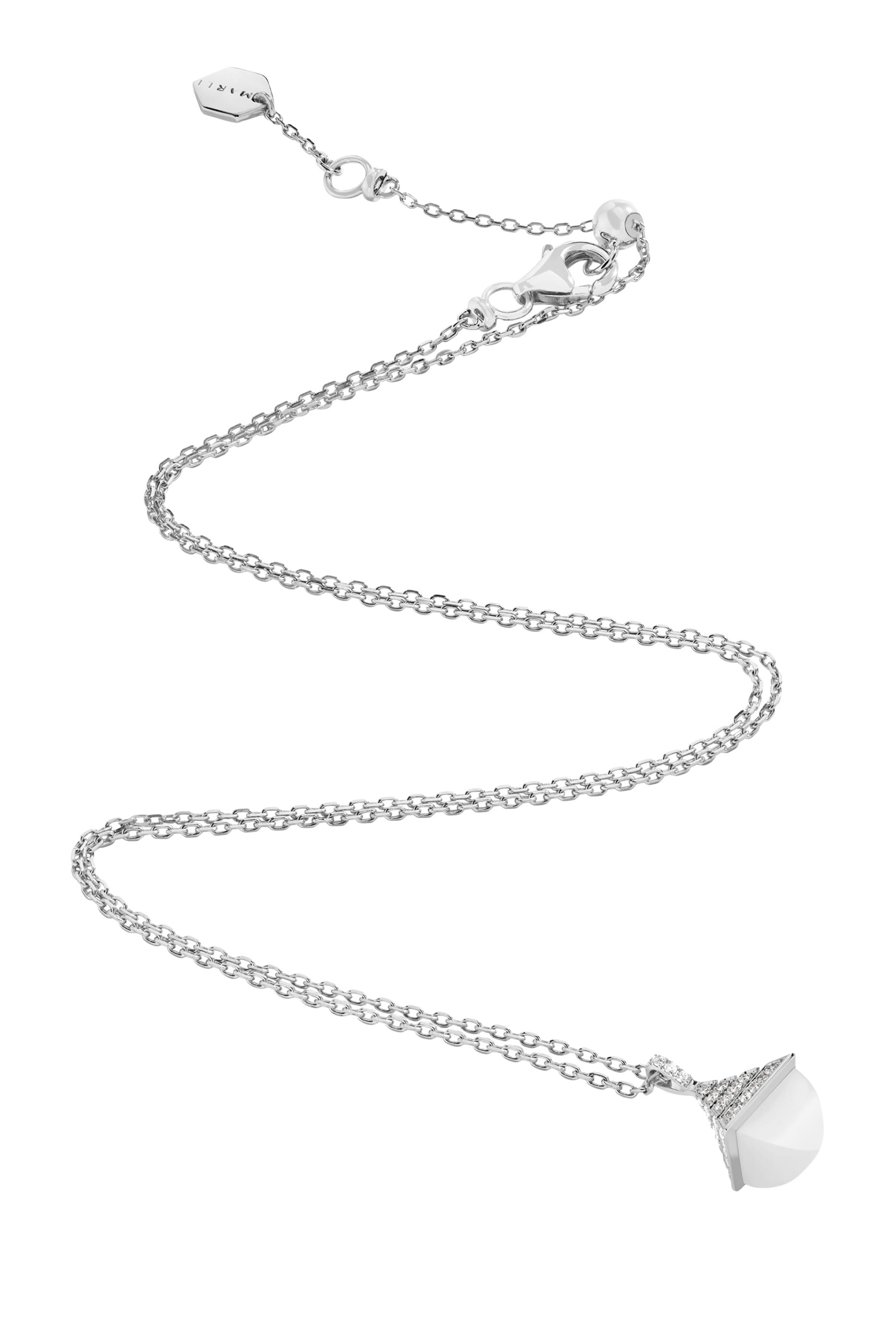 Cleo Rev Mini Pendant, 18k White Gold & Agate, Diamonds