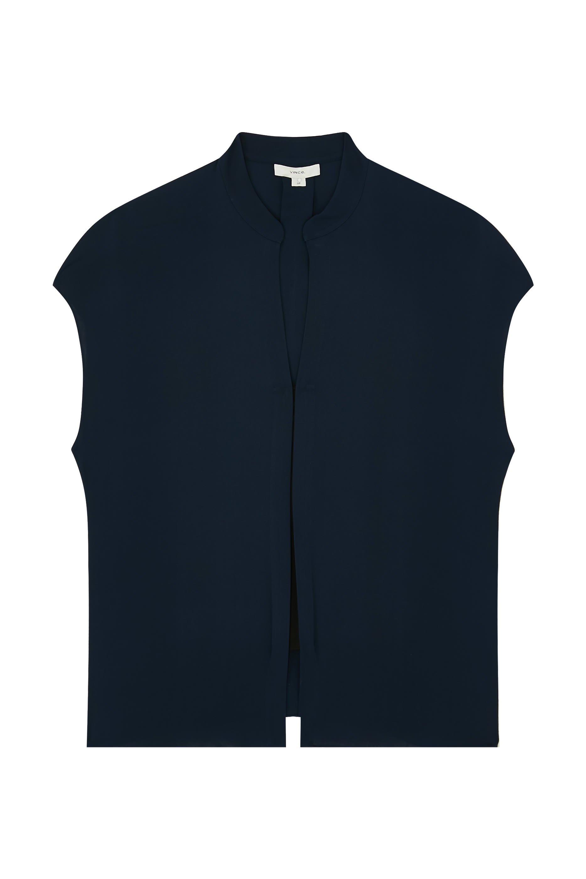 Contrast-Placket Stretch-Silk Cap-Sleeve Blouse