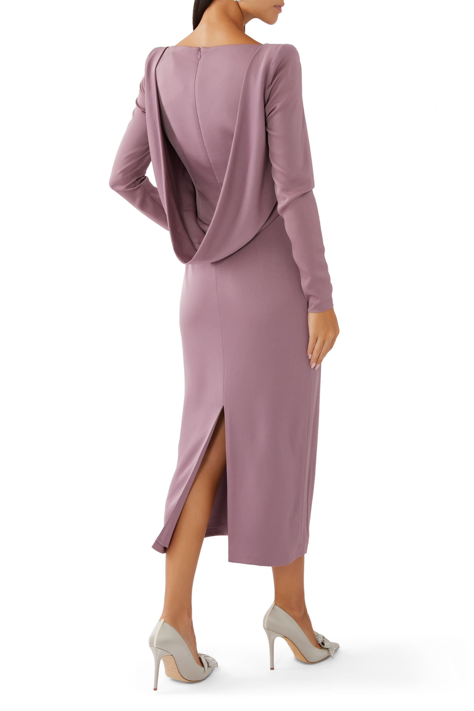 Long Sleeve Drape Back Dress