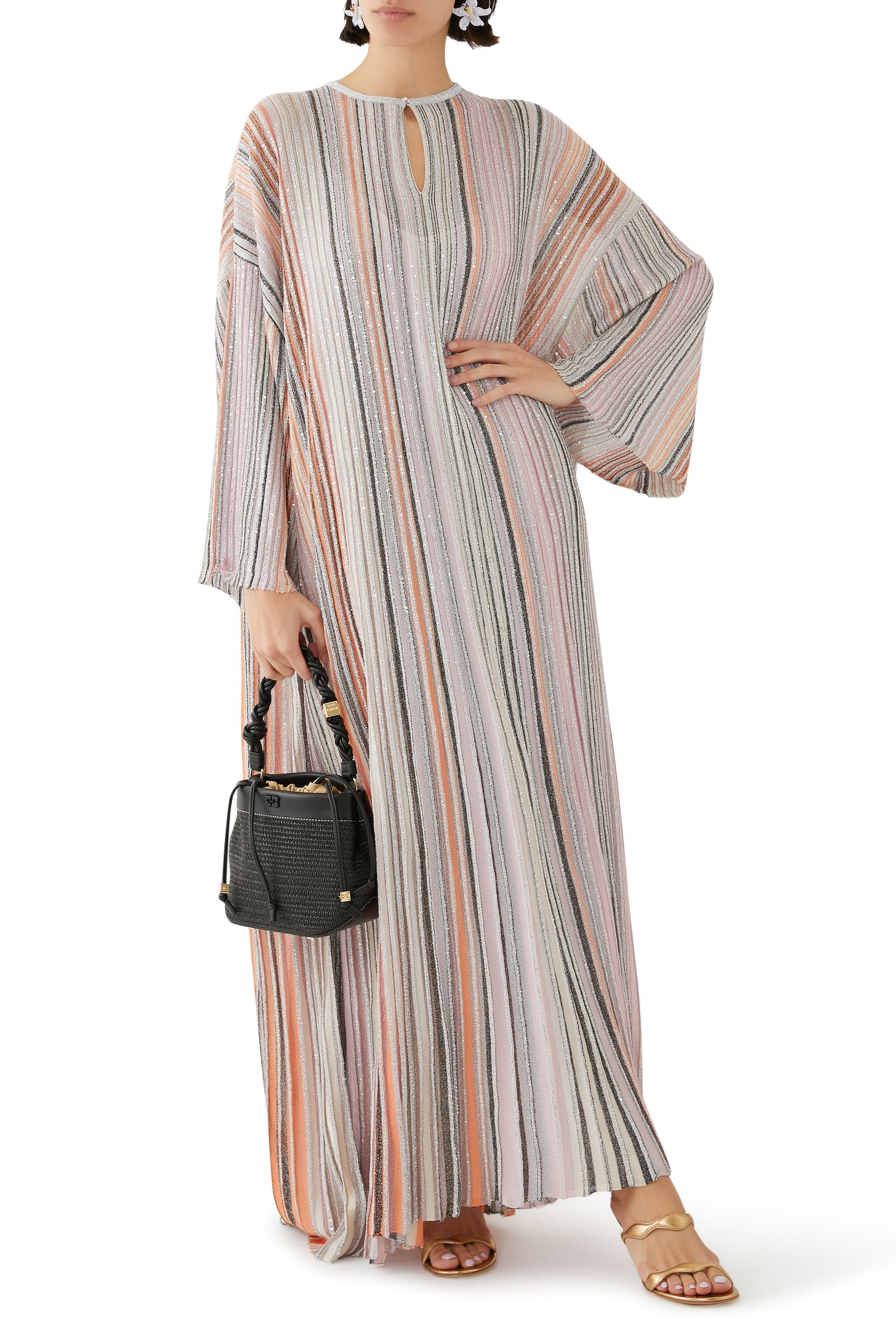 Partialized Sequinned Knit Long Sleeve Kaftan 