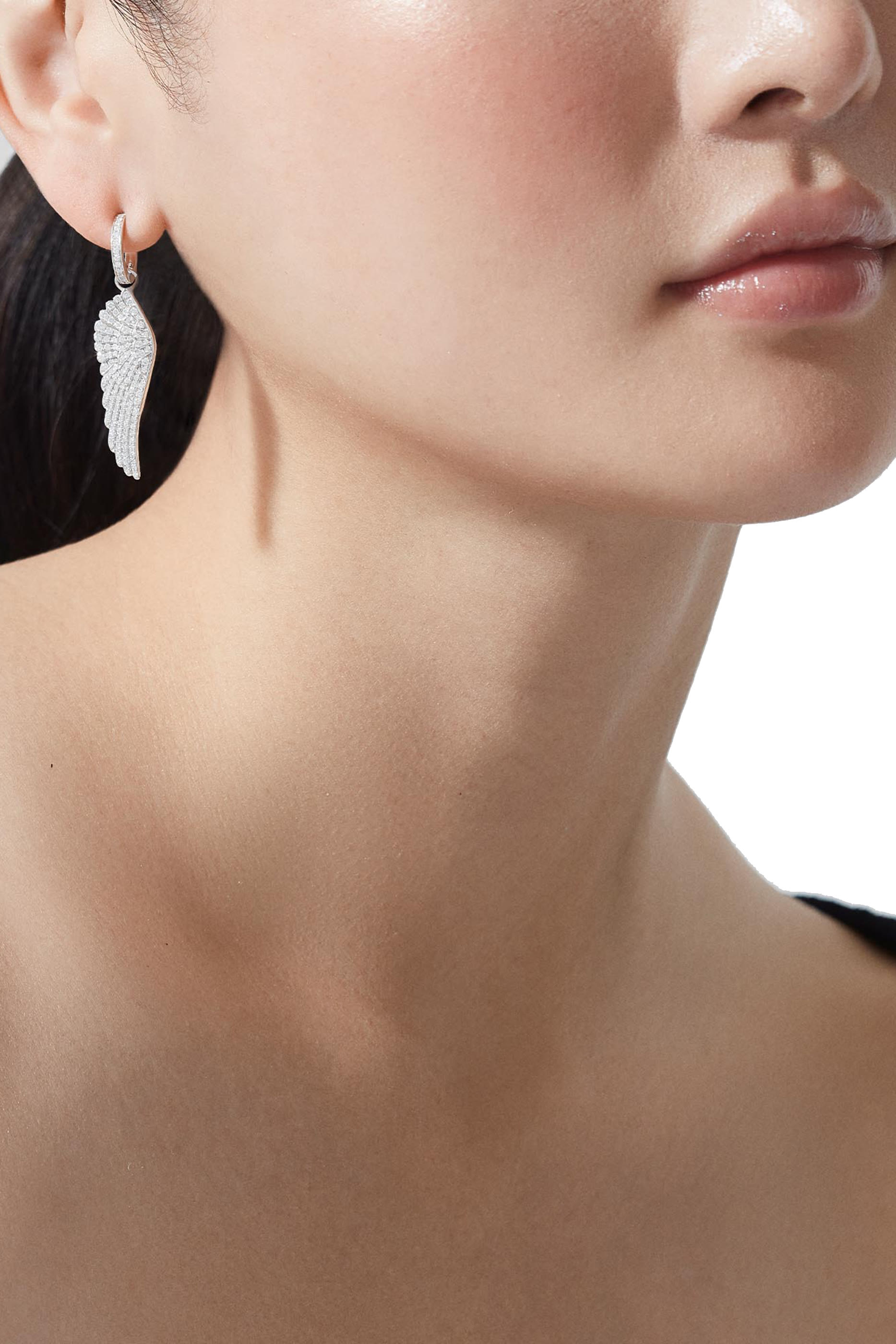 Wings Classic Earrings, 18K White Gold & Diamonds