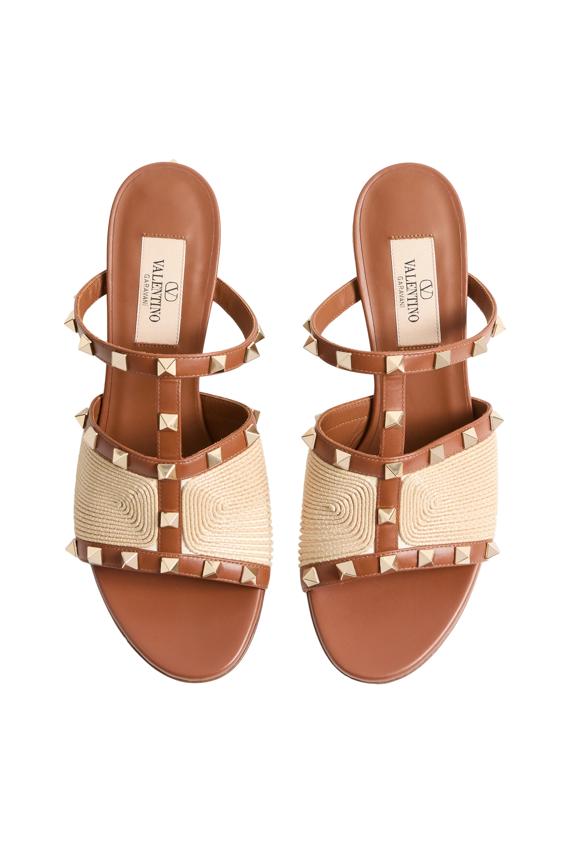 Rockstud 60 Slide Sandals in Calfskin with Cornely Embroidery