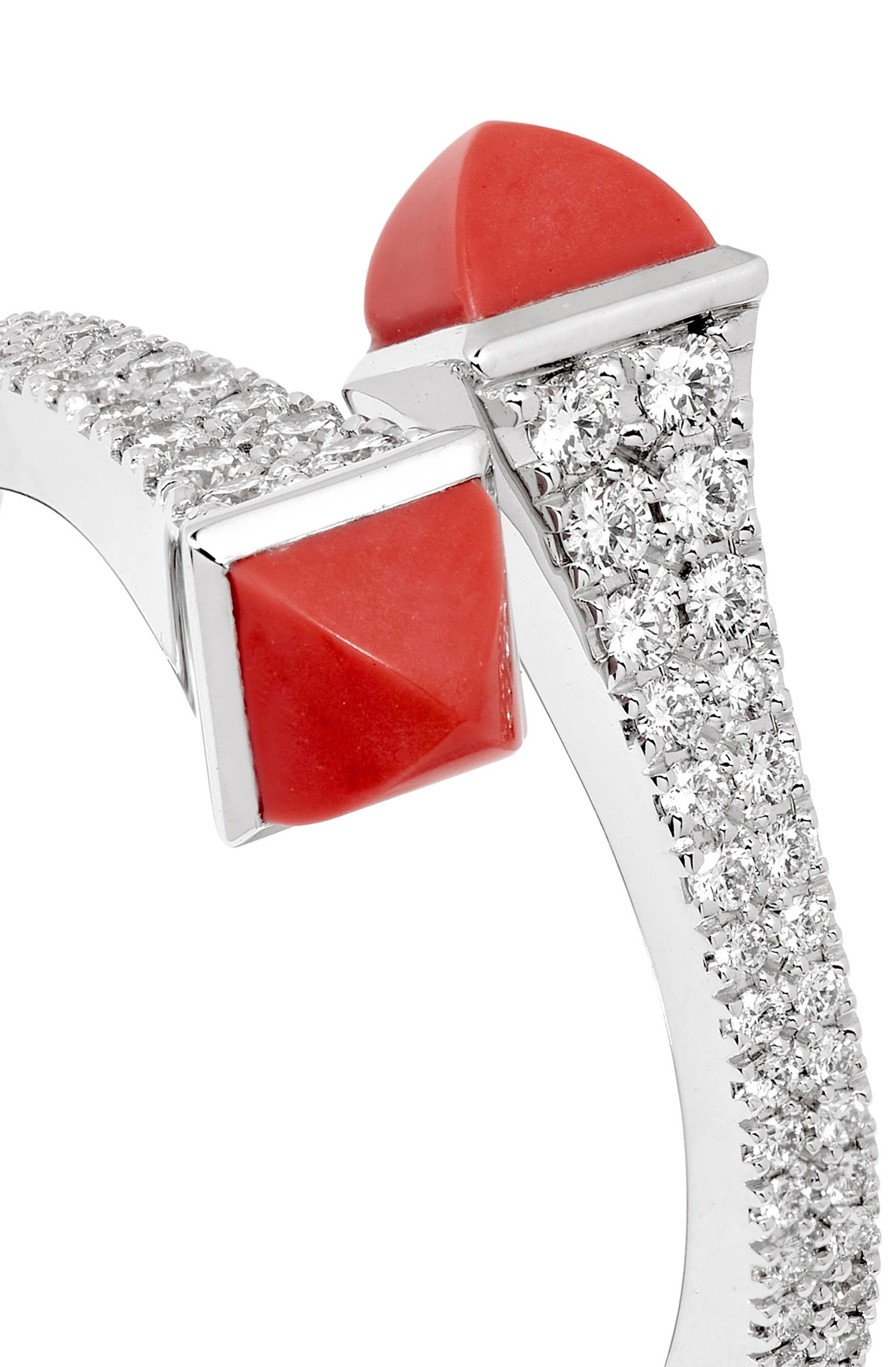 Cleo Slim Ring, 18k White Gold Red Coral & Diamonds