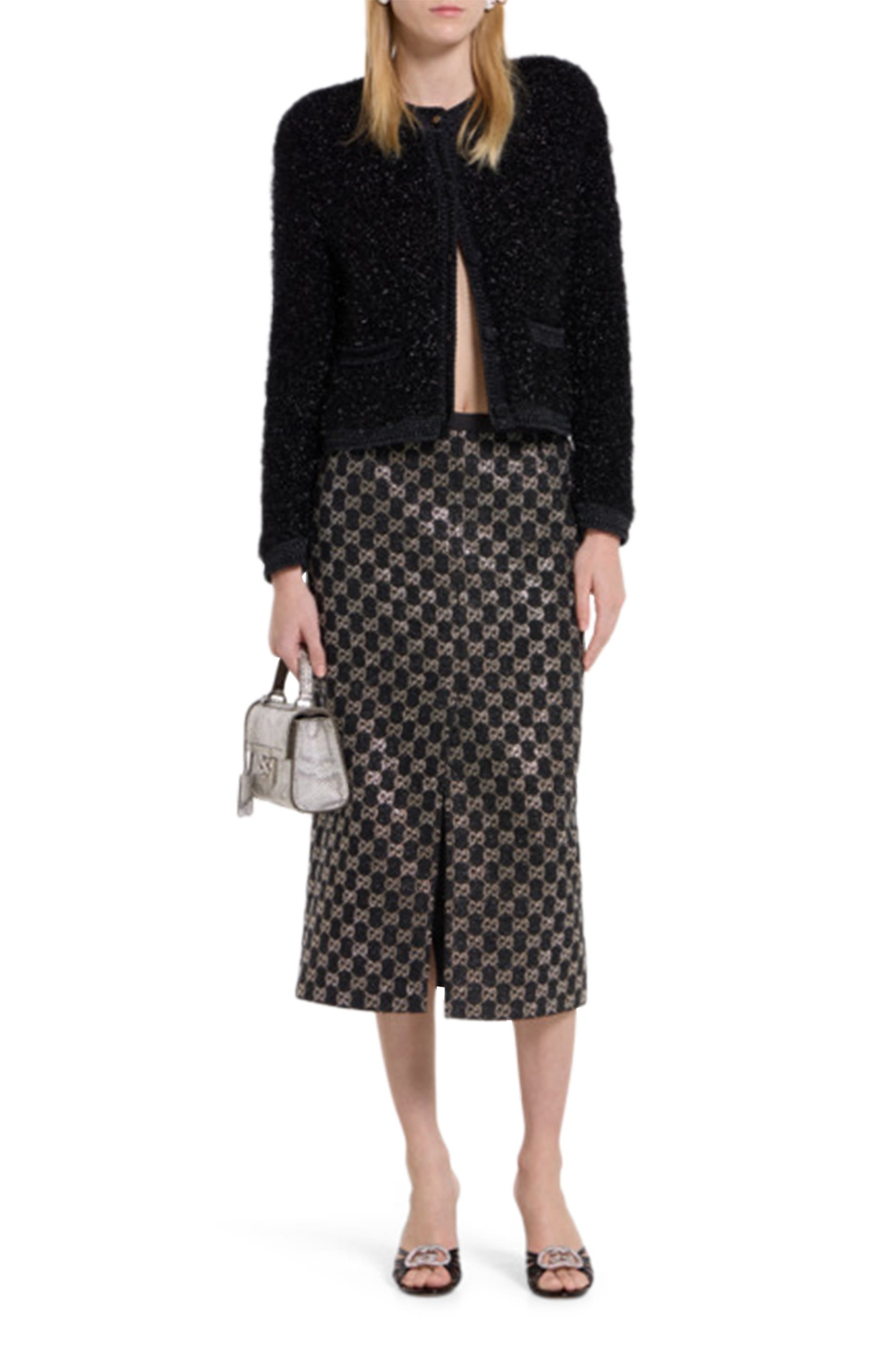Embroidered Wool Tweed Lam&eacute; Skirt 
