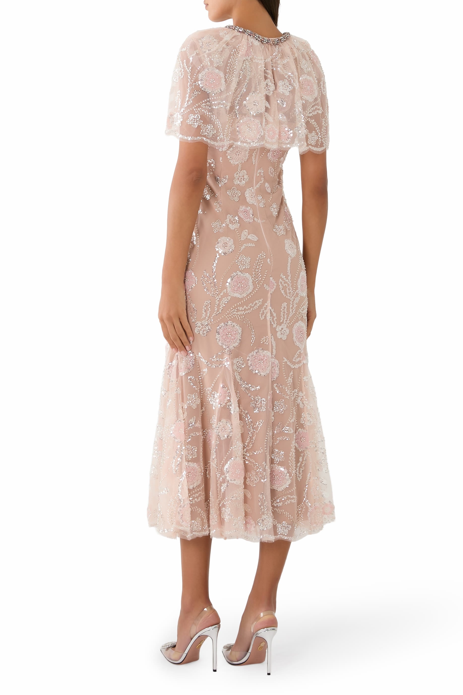Embellished Cape Midi Dress