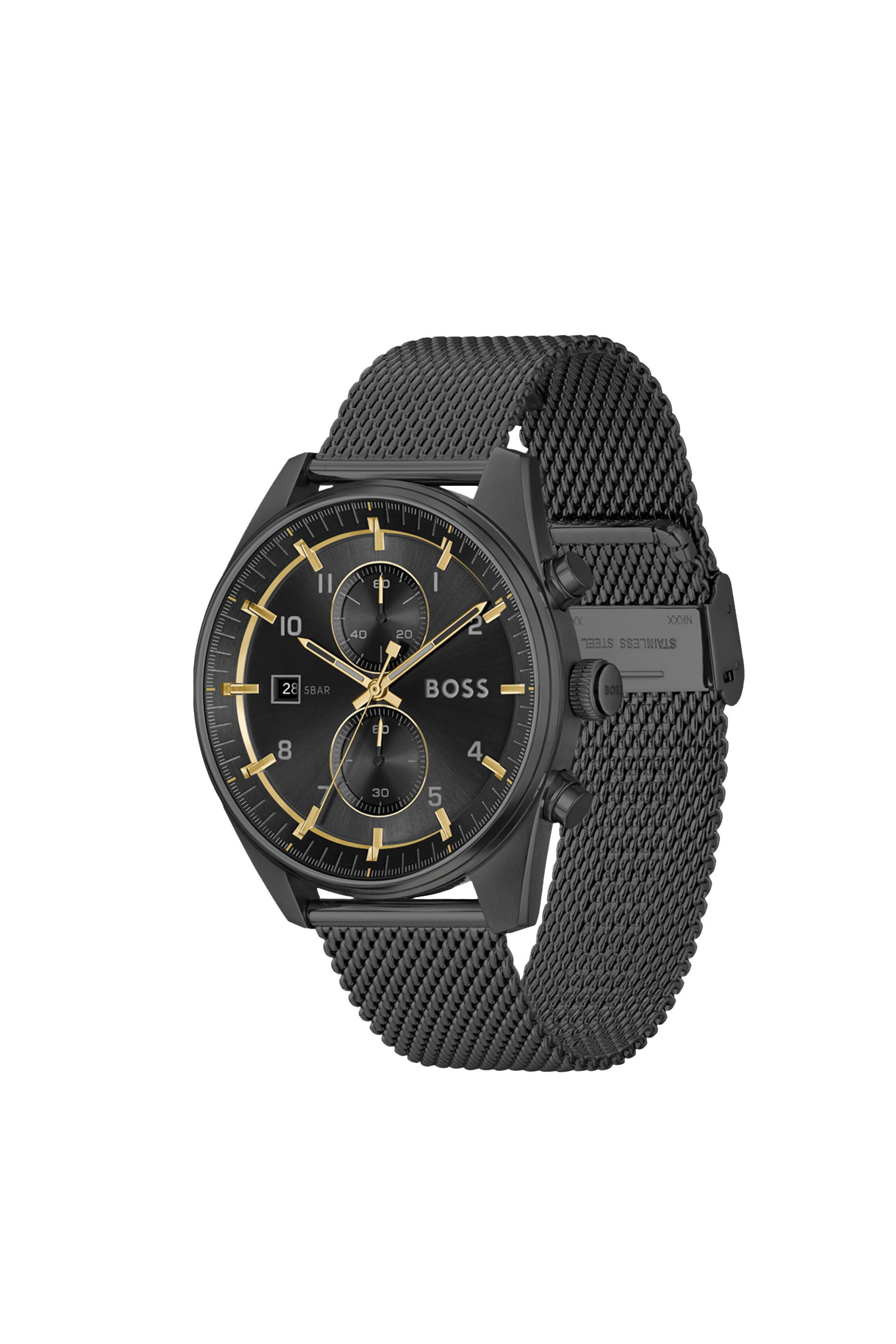 Black Mesh-Bracelet Chronograph Watch