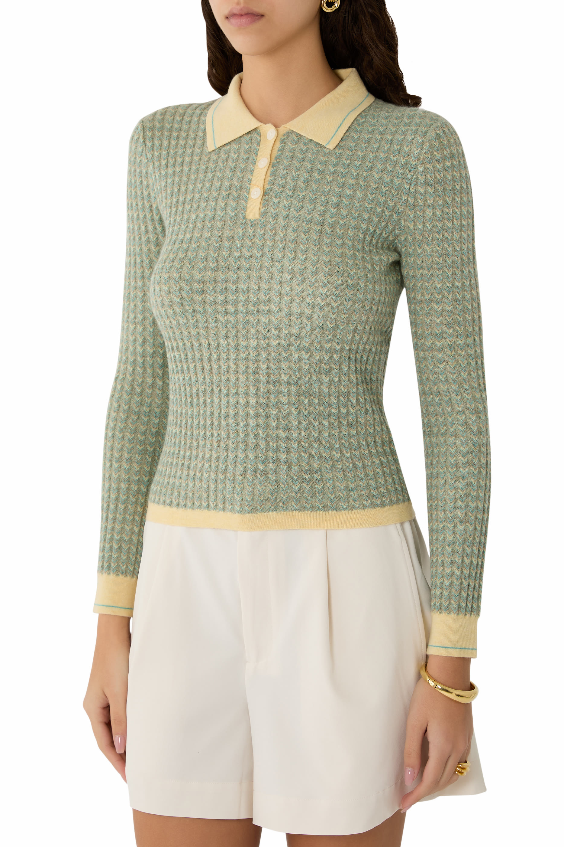 Chevron Shrunken Polo Top 