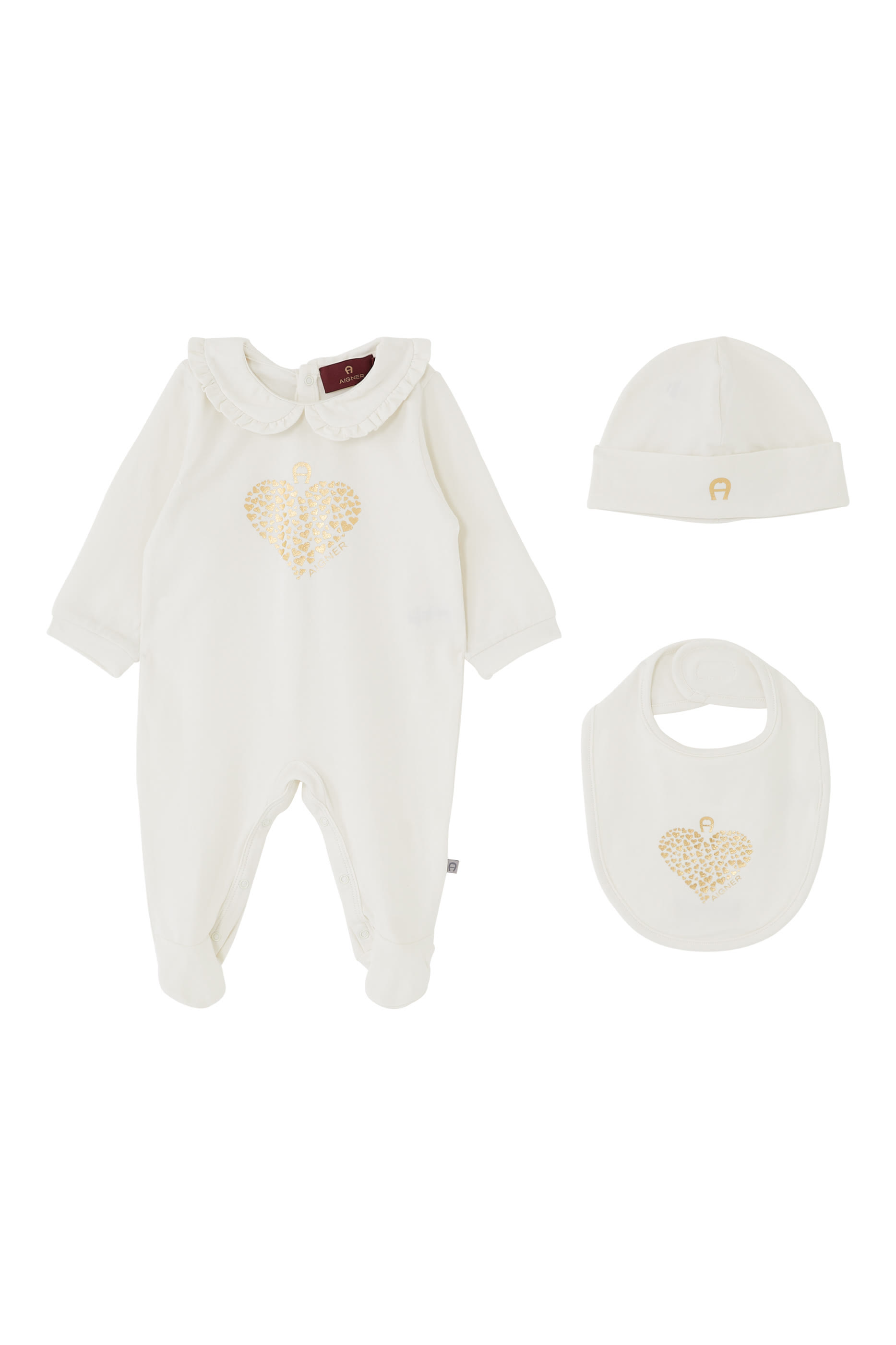 Logo Cotton Sleepsuit, Bib & Cap Set