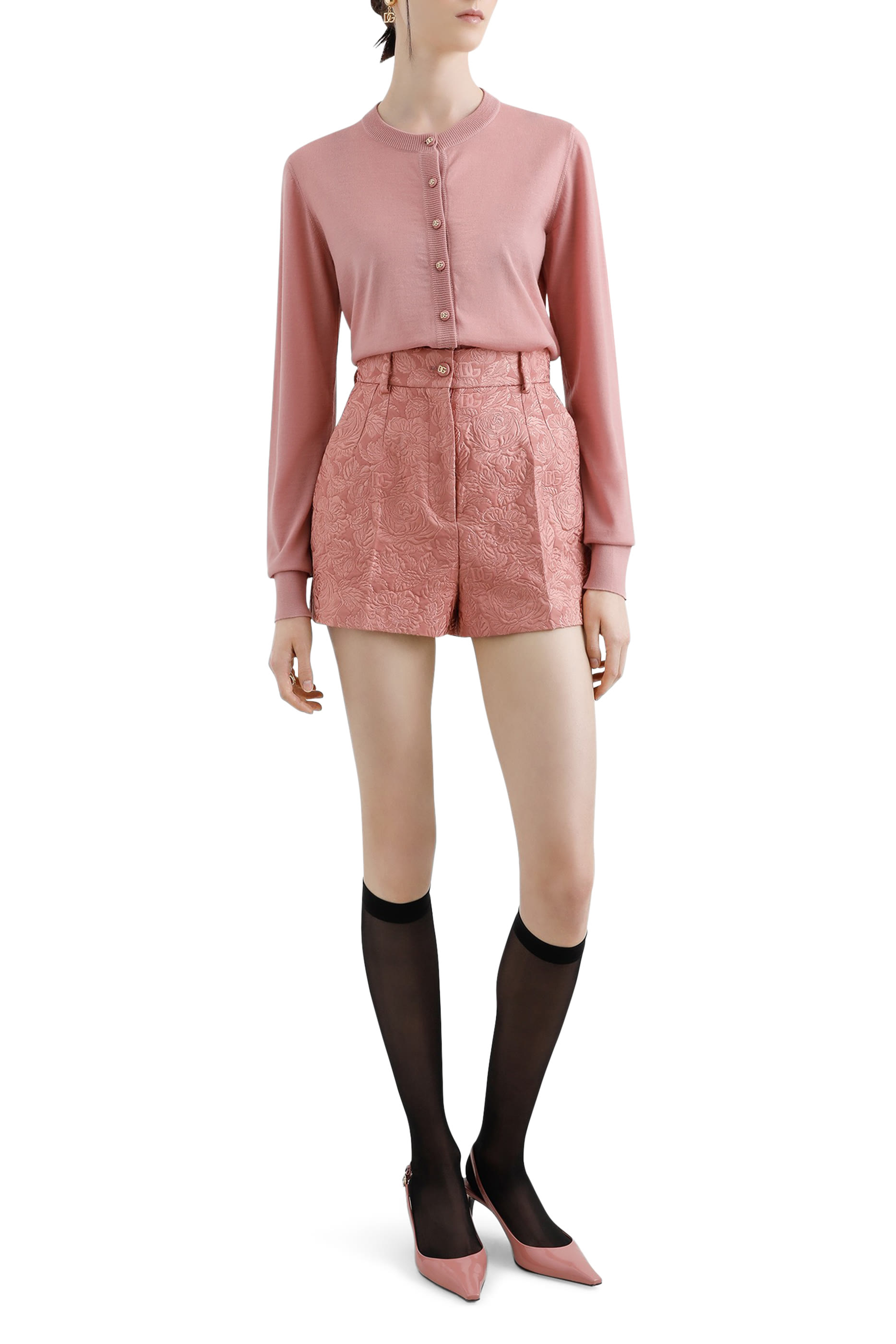 Quilted Floral Jacquard Shorts