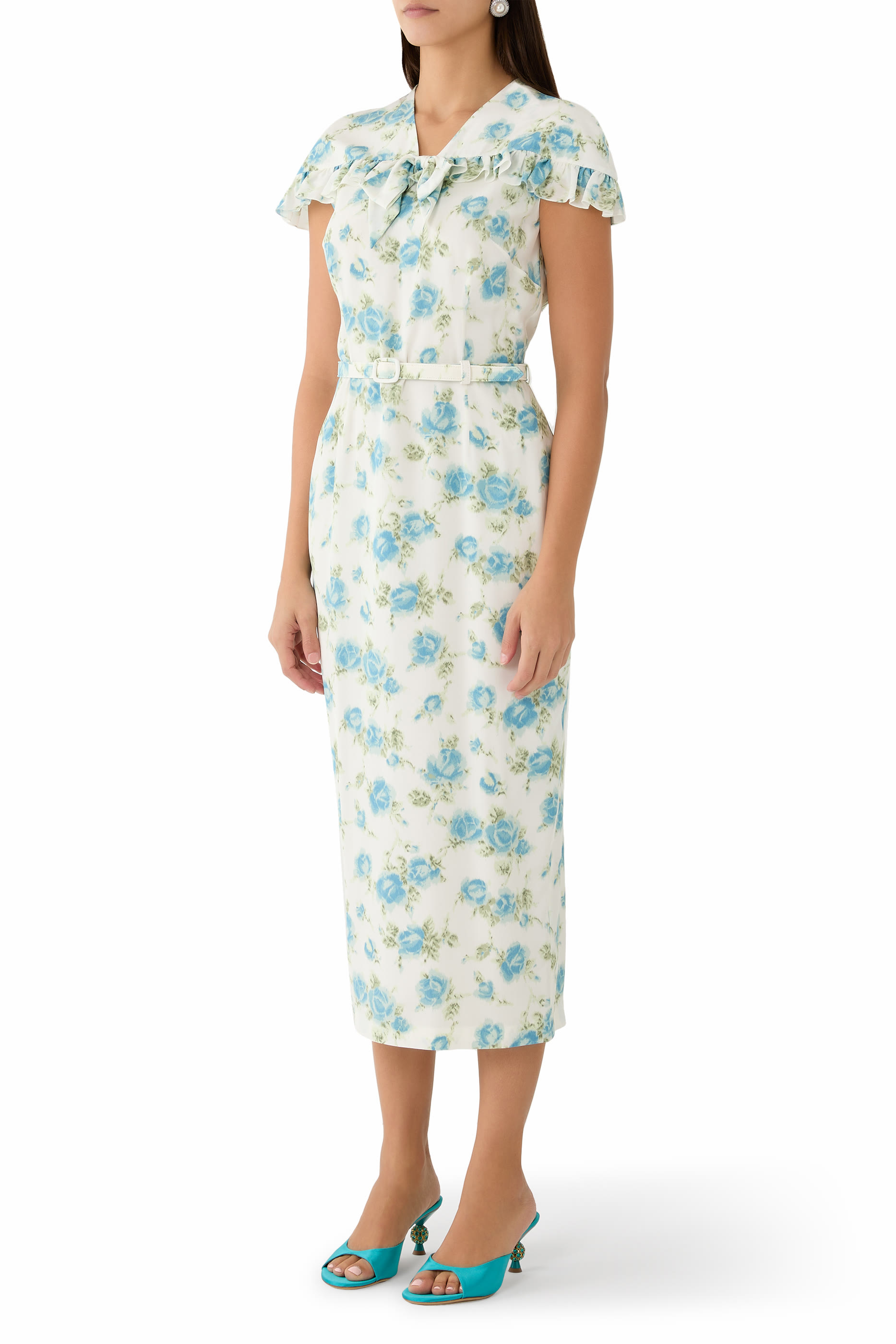 Floral-Print Silk Midi Dress 