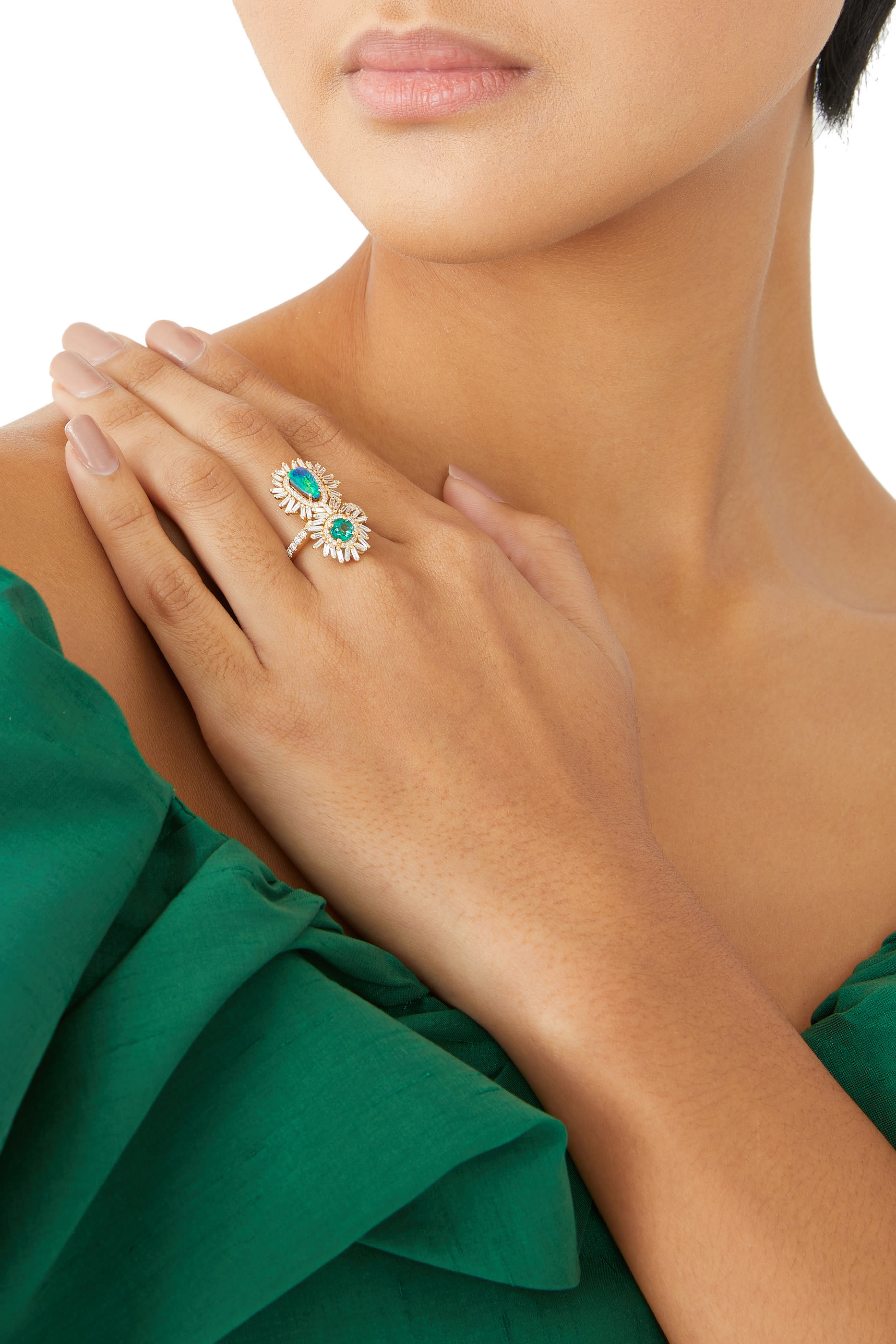 Pave Ring, 18k Yellow Gold, Emerald & Diamond
