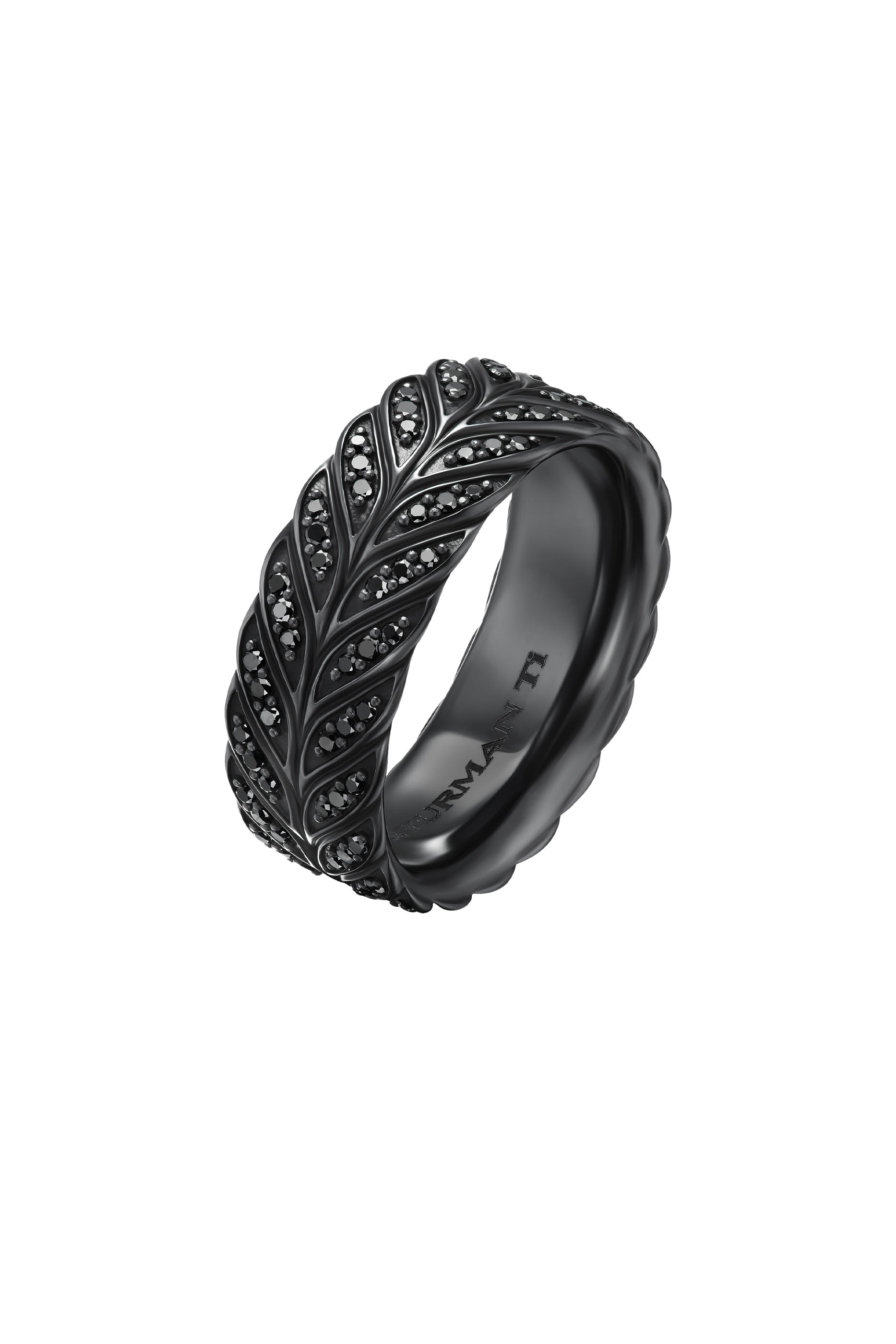 Chevron Pav&eacute; Band Ring, Black Titanium & Black Diamonds