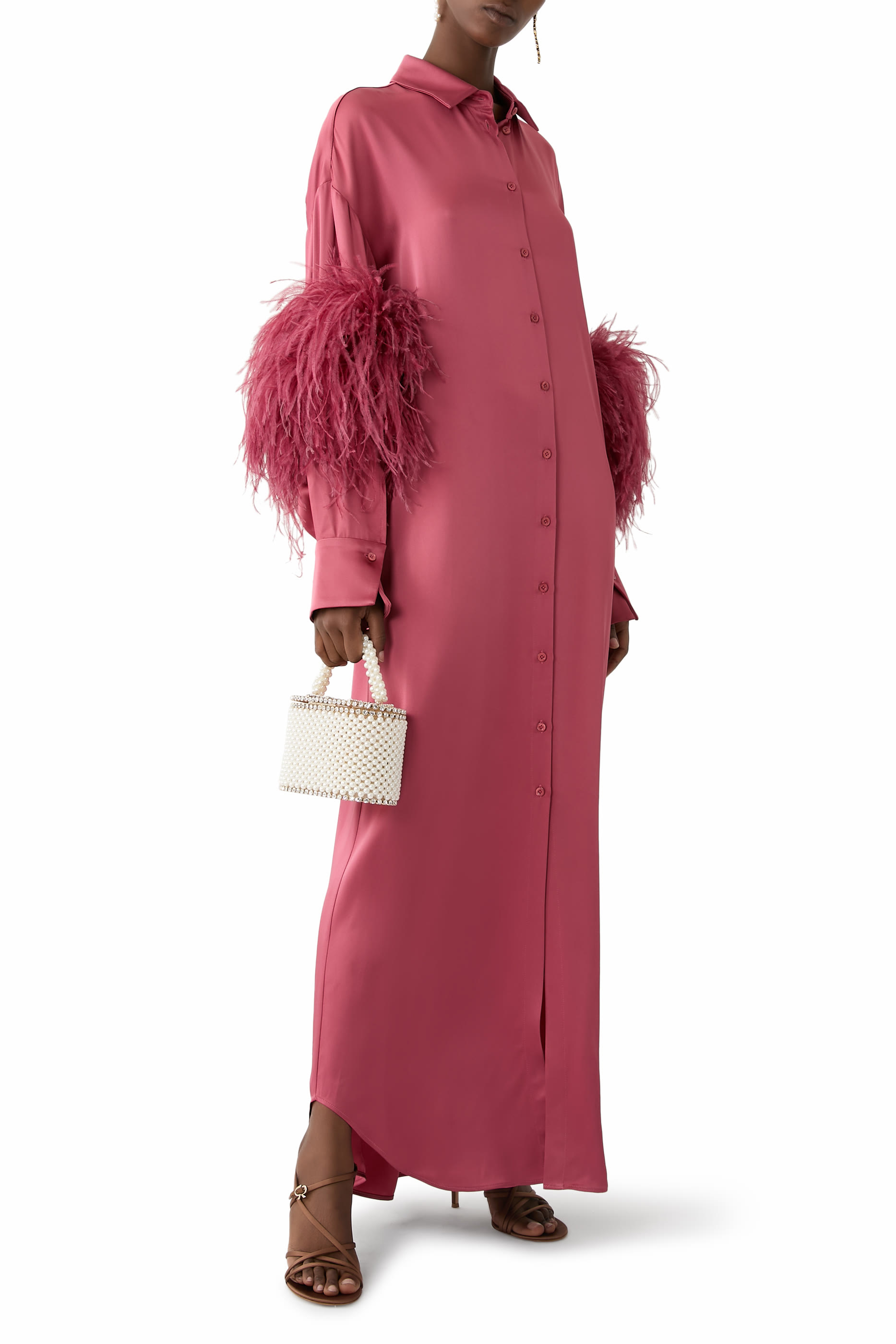 Satin Button Down With Feathers Blouse